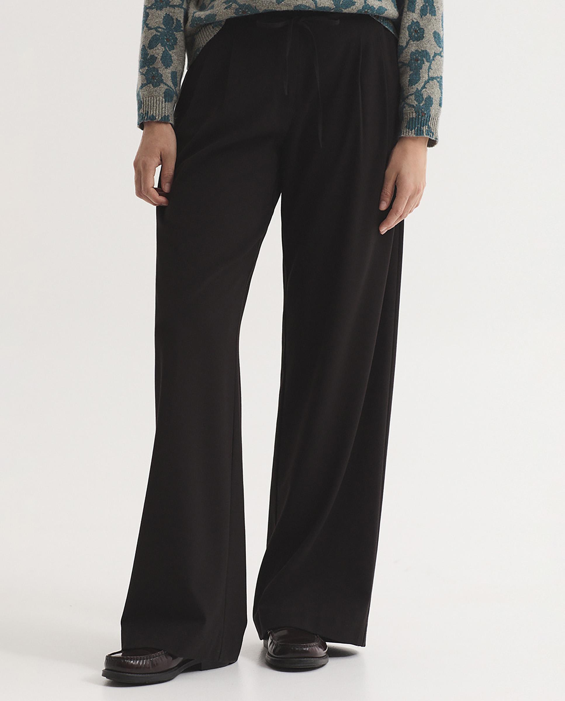 Pantalones anchos de mujer fluido con bolsillos - Nice Things - Negro Negro-1