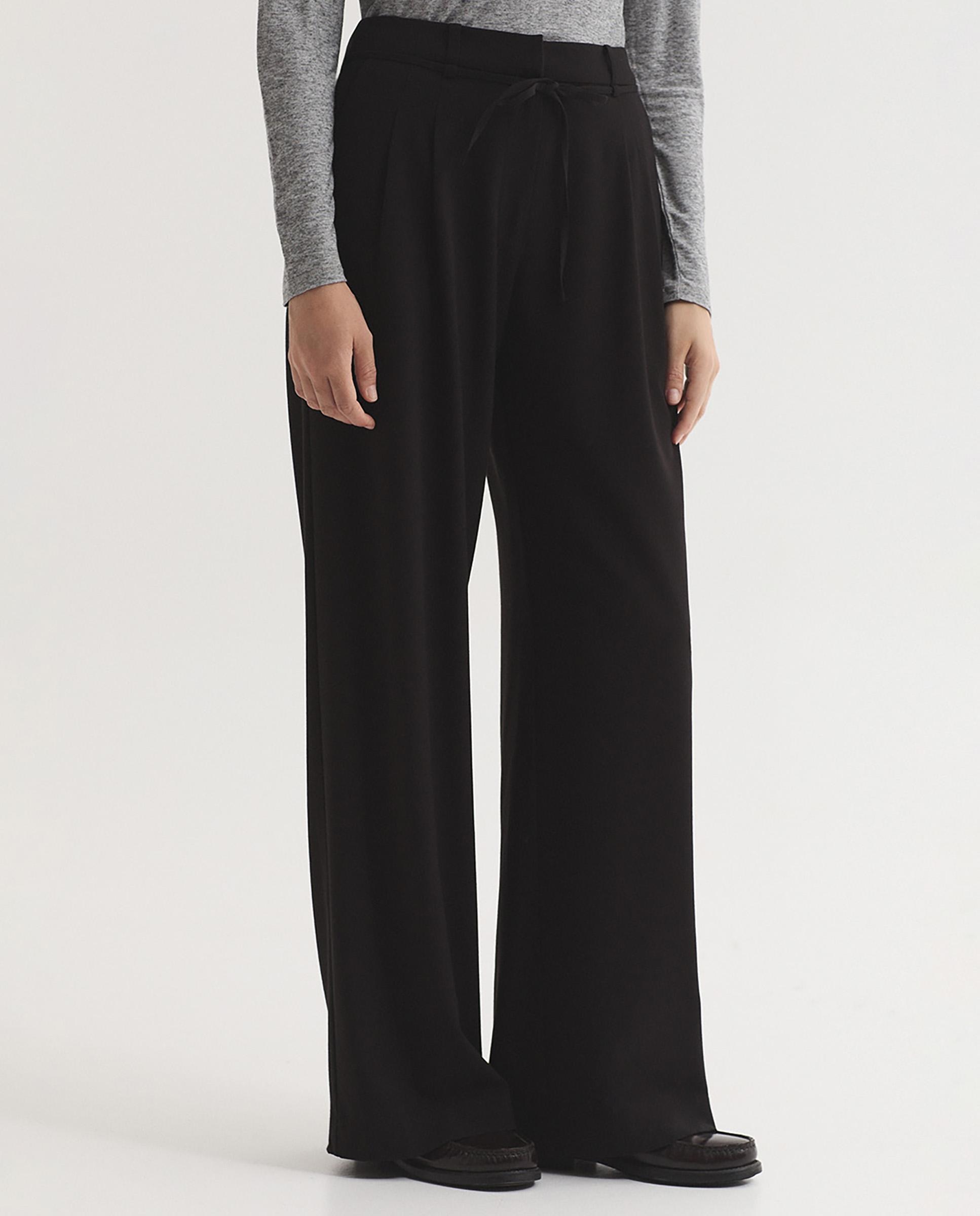 Pantalones anchos de mujer fluido con bolsillos - Nice Things - Negro Negro-4