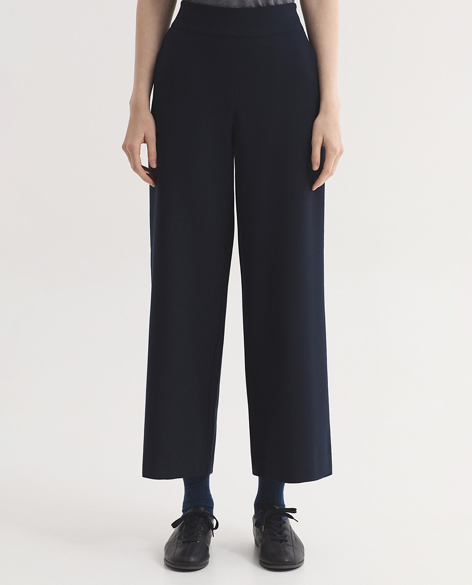 Pantalones rectos de mujer con cinturilla elástica - Nice Things - Azul marino Azul marino-1