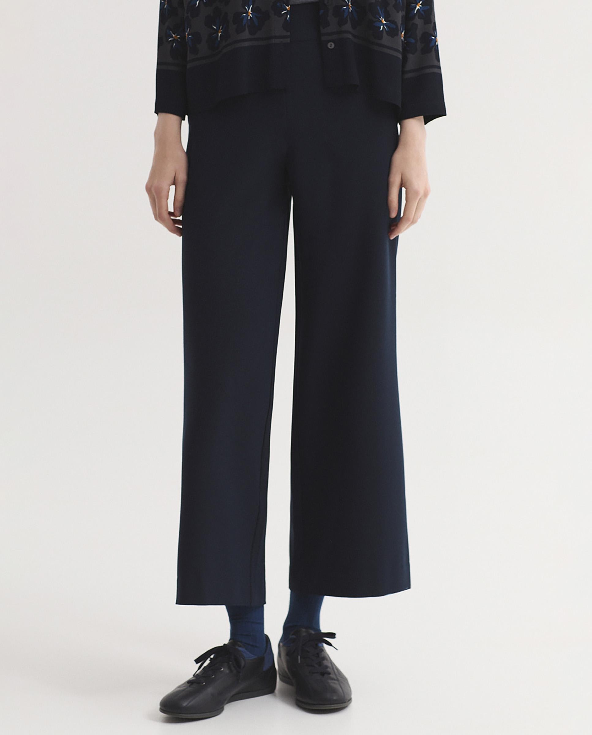Pantalones rectos de mujer con cinturilla elástica - Nice Things - Azul marino Azul marino-5