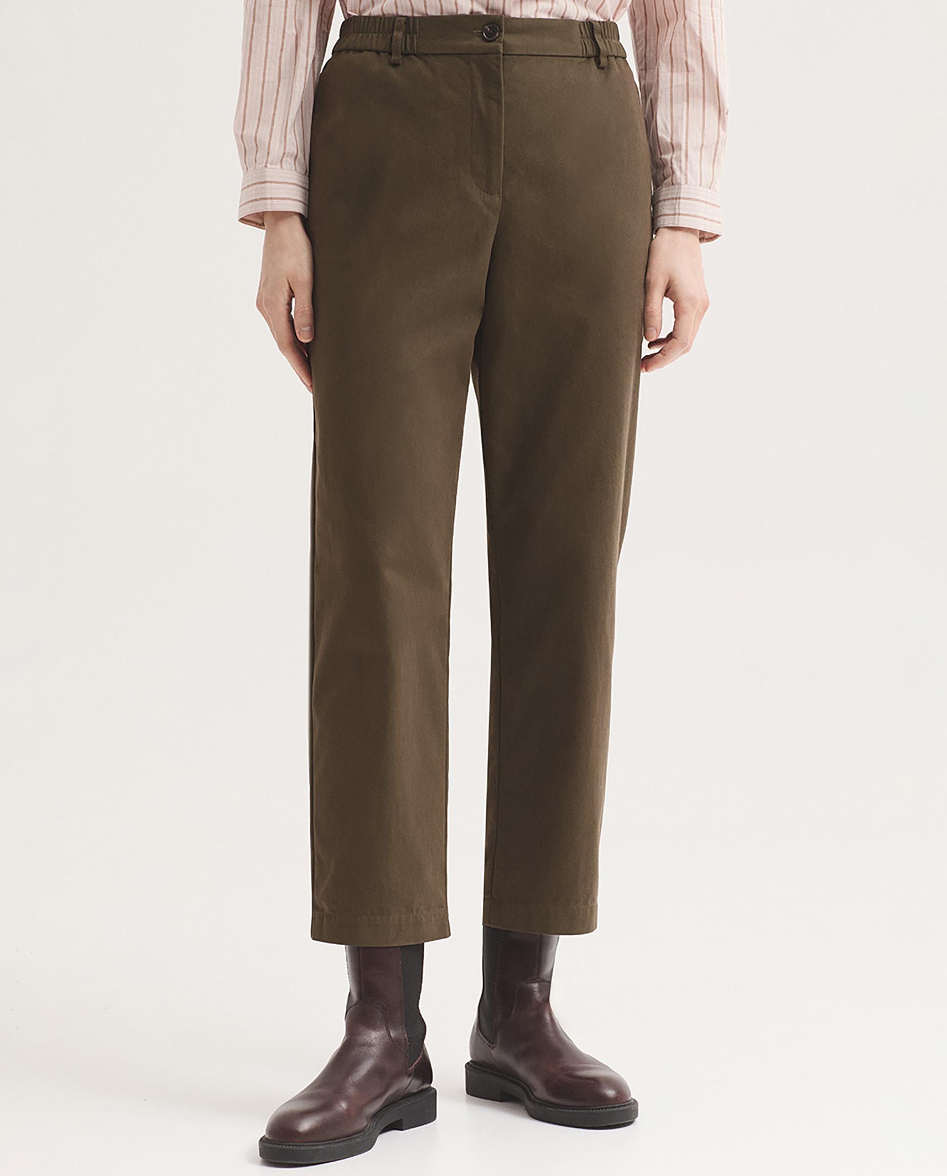 Pantalones rectos de mujer con cierre de cremallera - Nice Things - Kaki Kaki-4