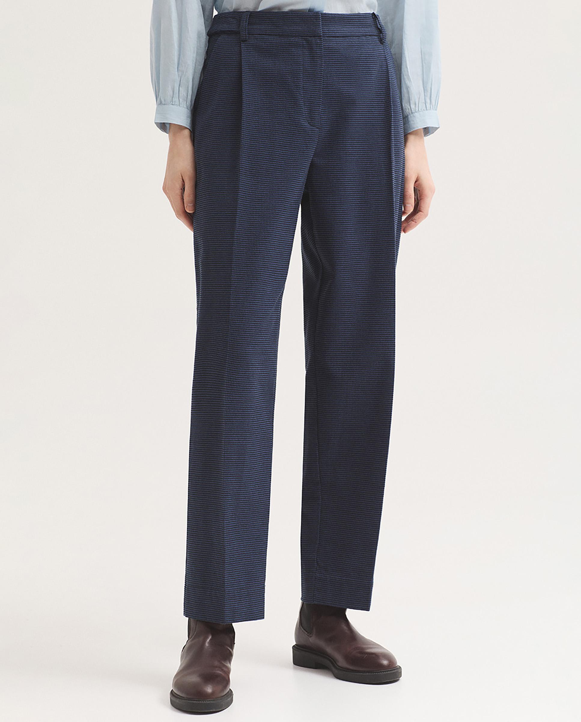 Pantalones rectos de mujer con pata de gallo y cierre de cremallera - Nice Things - Azul marino Azul marino-1
