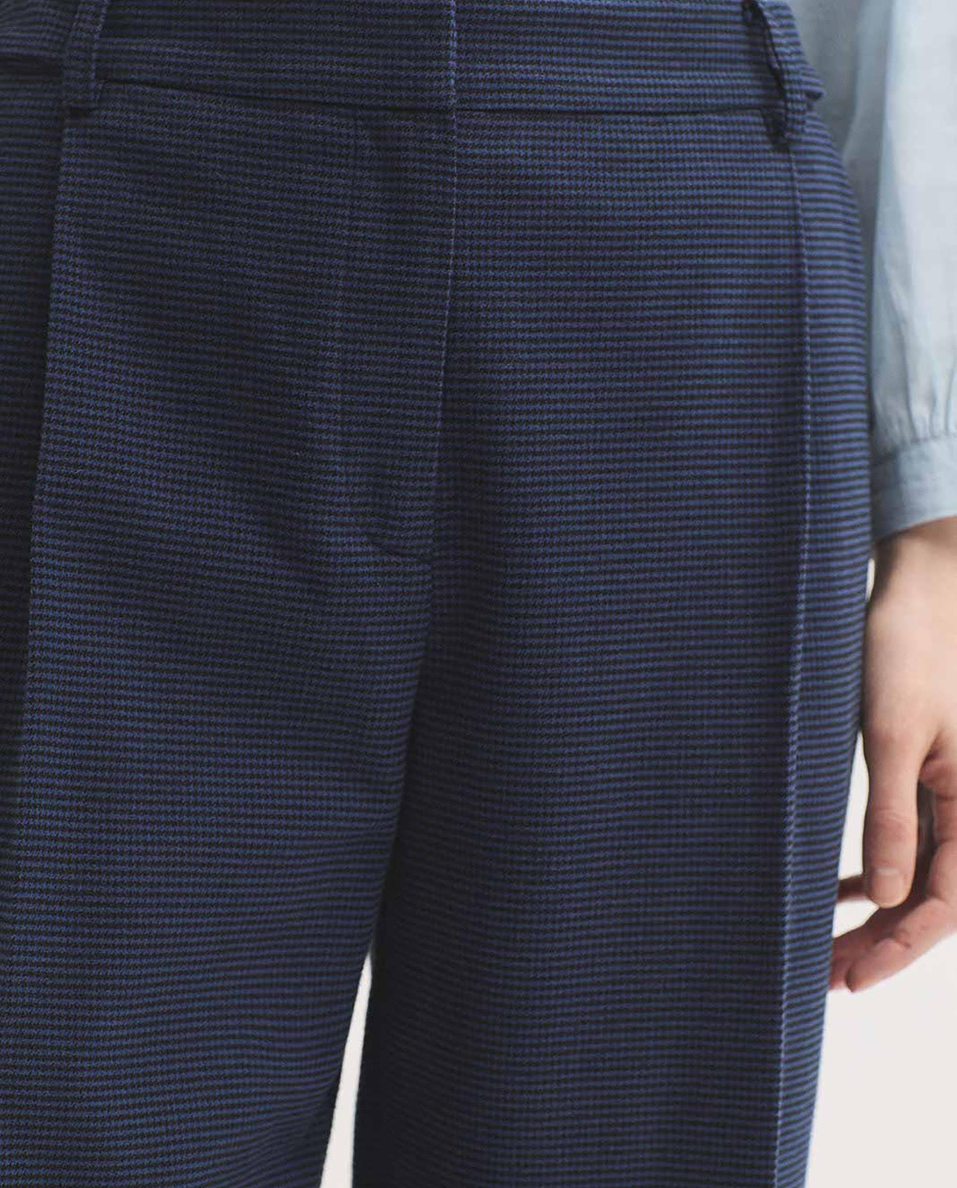 Pantalones rectos de mujer con pata de gallo y cierre de cremallera - Nice Things - Azul marino Azul marino-2