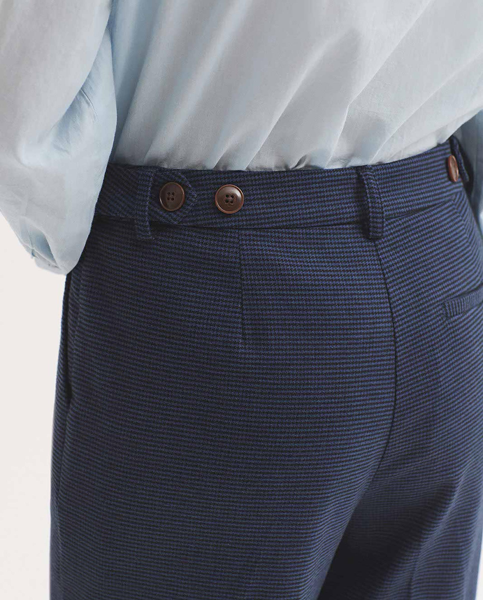 Pantalones rectos de mujer con pata de gallo y cierre de cremallera - Nice Things - Azul marino Azul marino-3