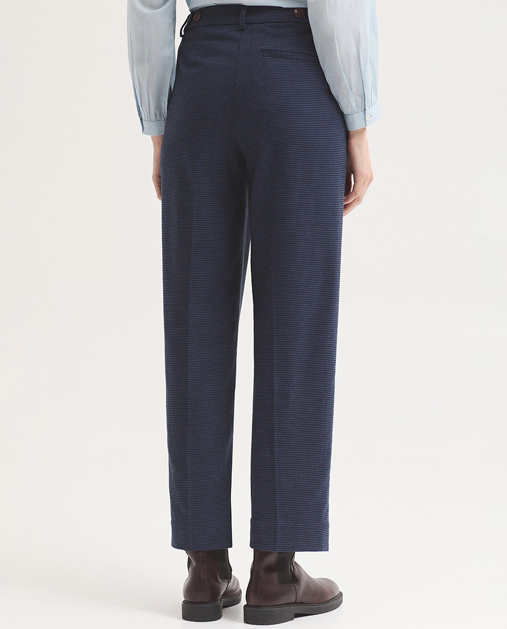 Pantalones rectos de mujer con pata de gallo y cierre de cremallera - Nice Things - Azul marino Azul marino-4