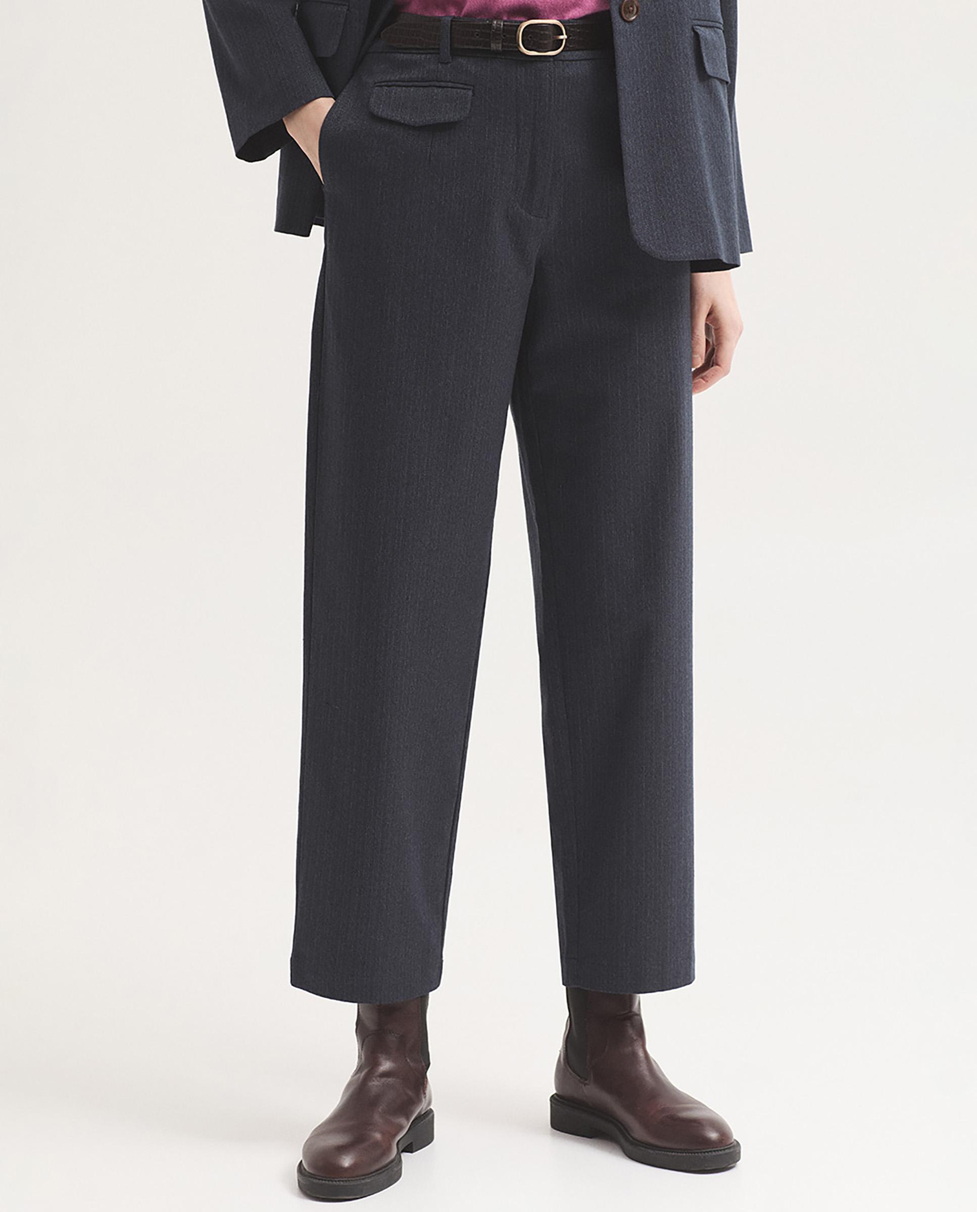 Pantalones rectos de mujer con raya diplomática y bolsillos - Nice Things - Azul marino Azul marino-4