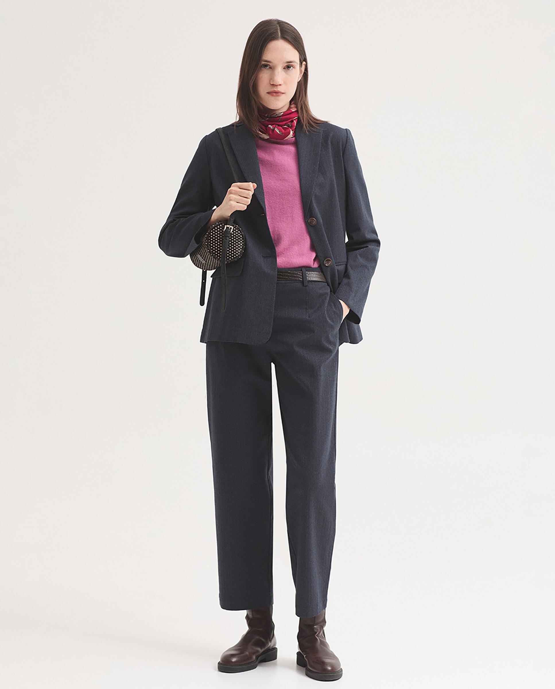 Pantalones rectos de mujer con raya diplomática y bolsillos - Nice Things - Azul marino Azul marino-5
