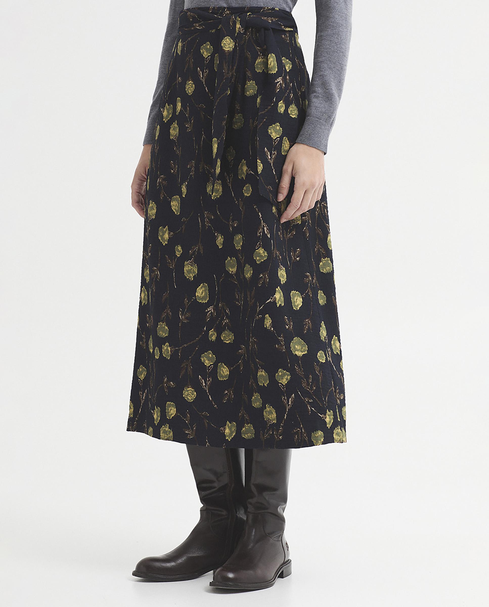 Falda midi de mujer con estampado de flores - Nice Things - Azul marino Azul marino-1