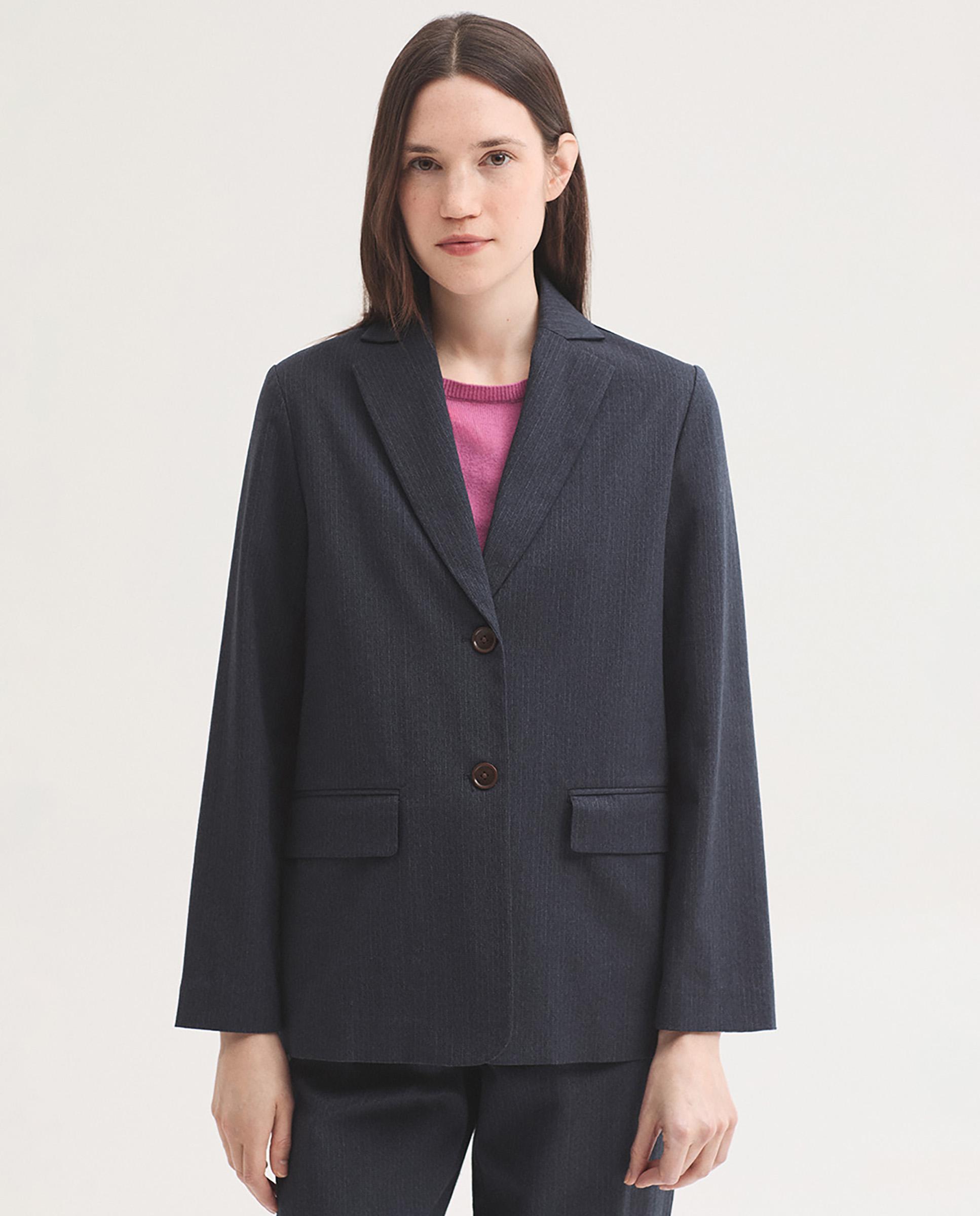 Blazer de mujer de raya diplomática y cuello solapa - Nice Things - Azul marino Azul marino-1