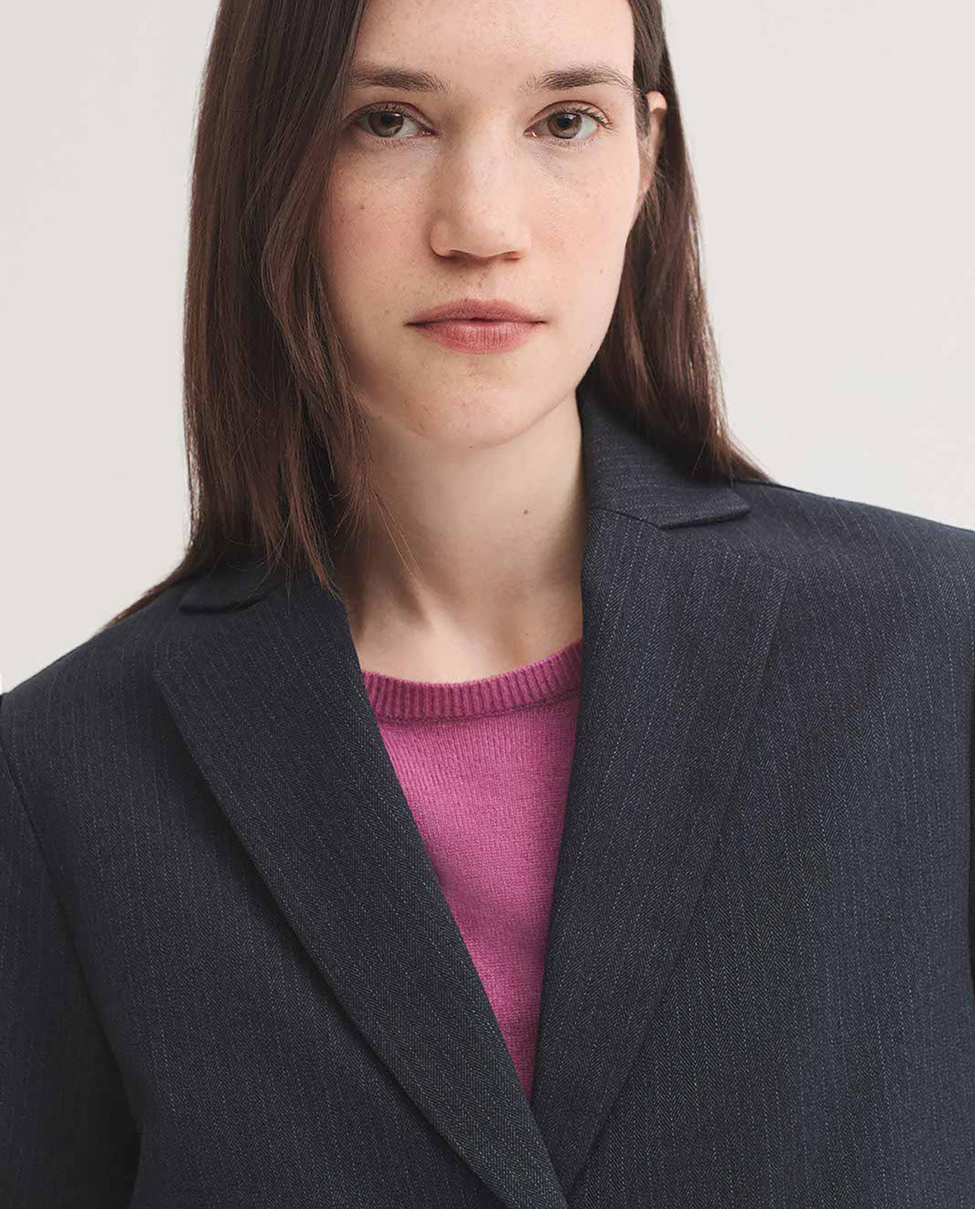 Blazer de mujer de raya diplomática y cuello solapa - Nice Things - Azul marino Azul marino-2