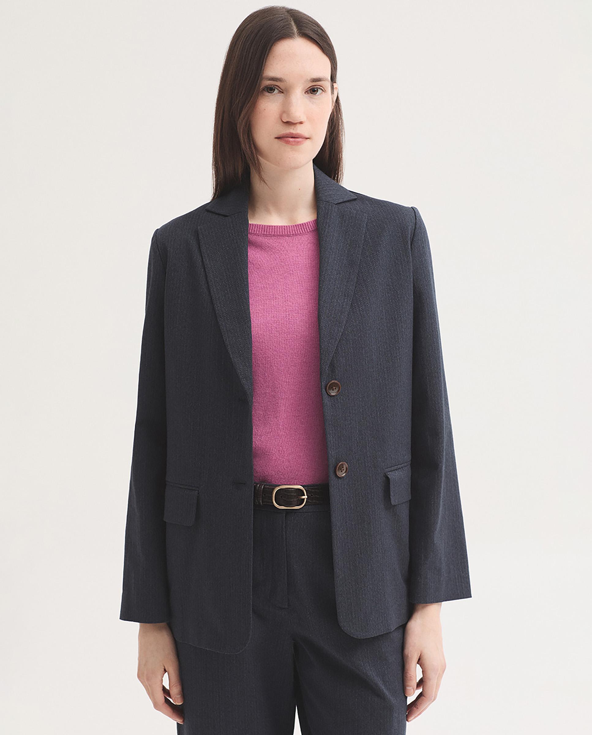 Blazer de mujer de raya diplomática y cuello solapa - Nice Things - Azul marino Azul marino-5