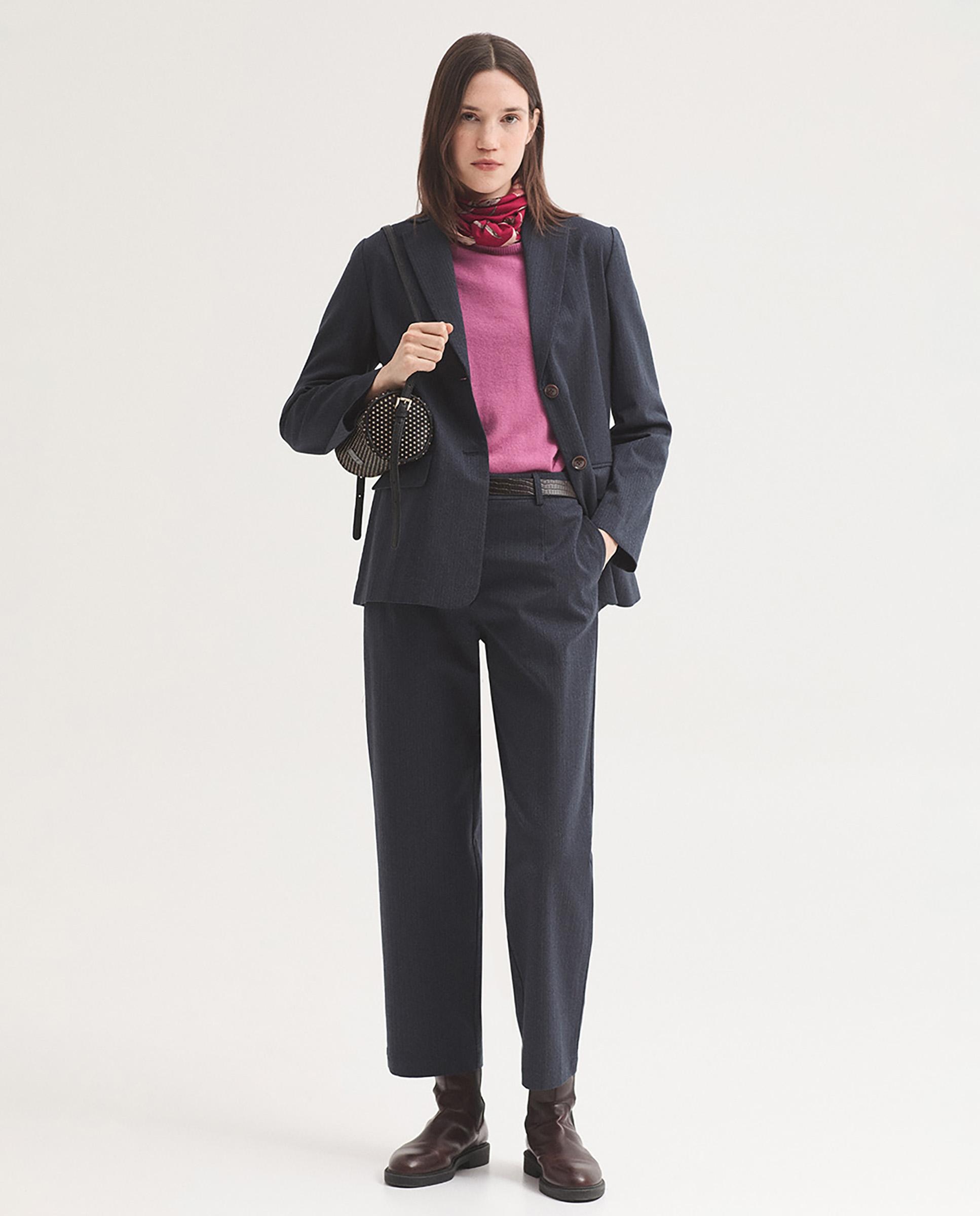 Blazer de mujer de raya diplomática y cuello solapa - Nice Things - Azul marino Azul marino-6