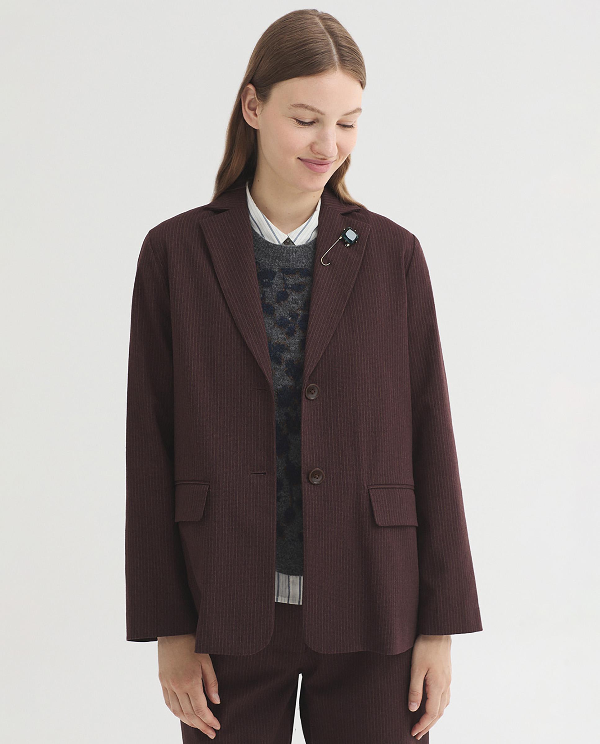 Blazer de mujer de raya diplomática y cuello solapa - Nice Things - Burdeos Burdeos-1