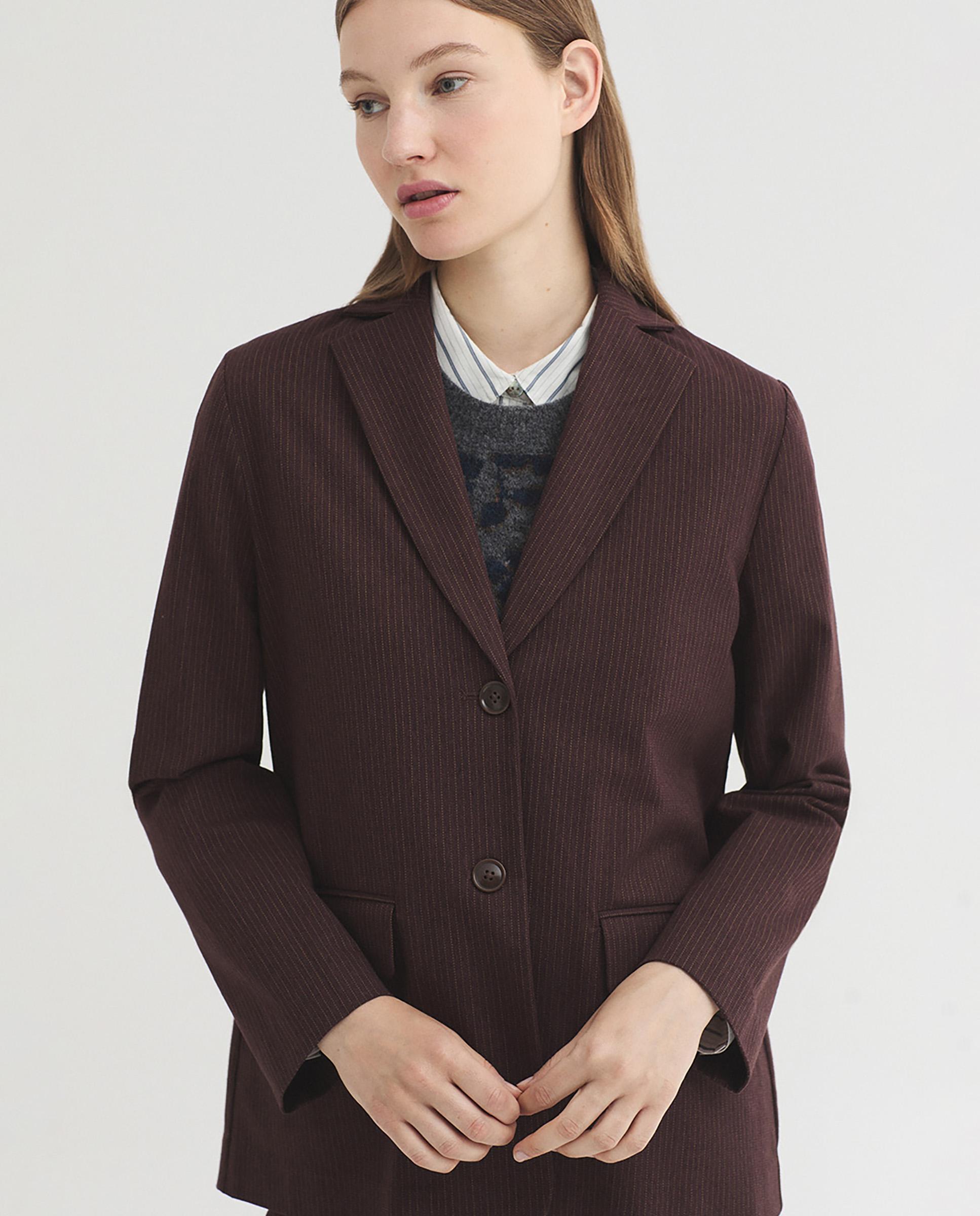 Blazer de mujer de raya diplomática y cuello solapa - Nice Things - Burdeos Burdeos-5