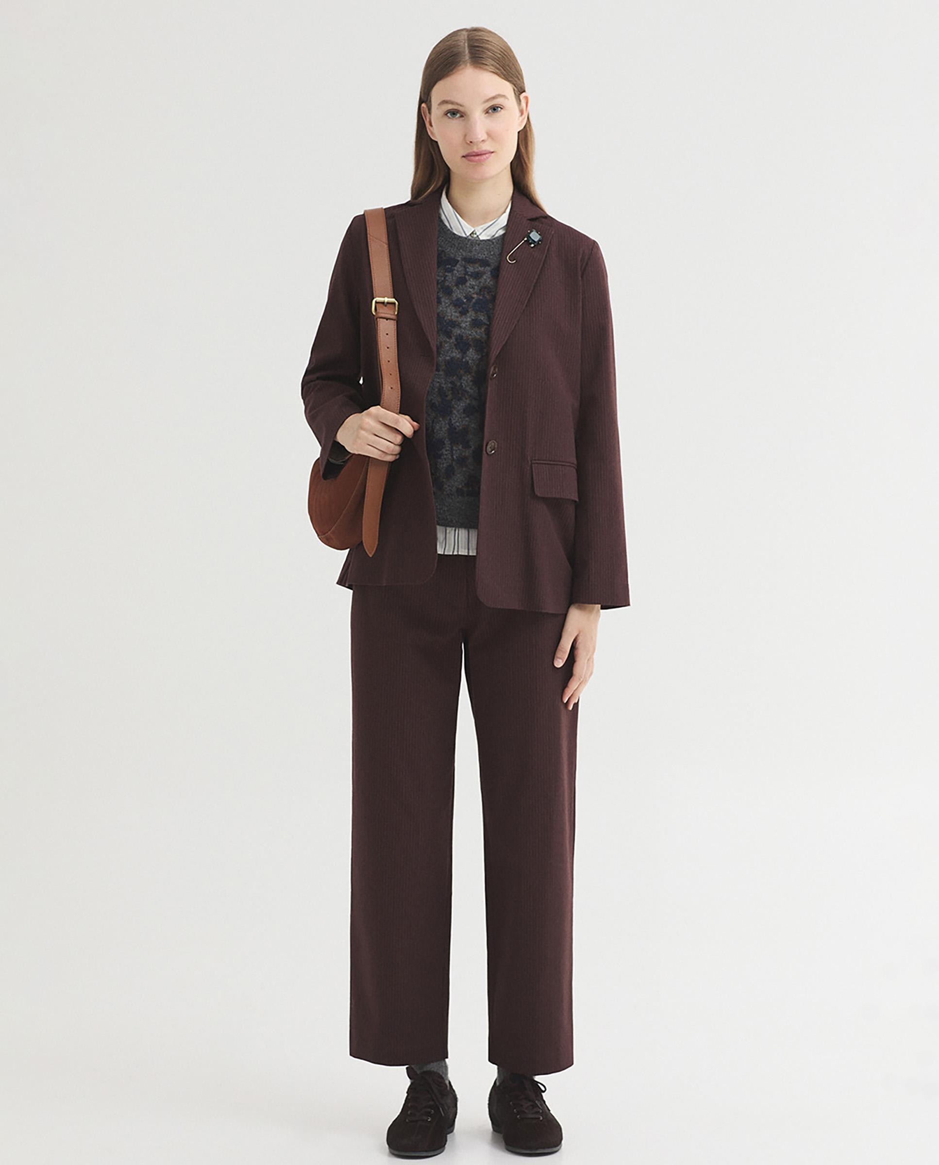 Blazer de mujer de raya diplomática y cuello solapa - Nice Things - Burdeos Burdeos-6