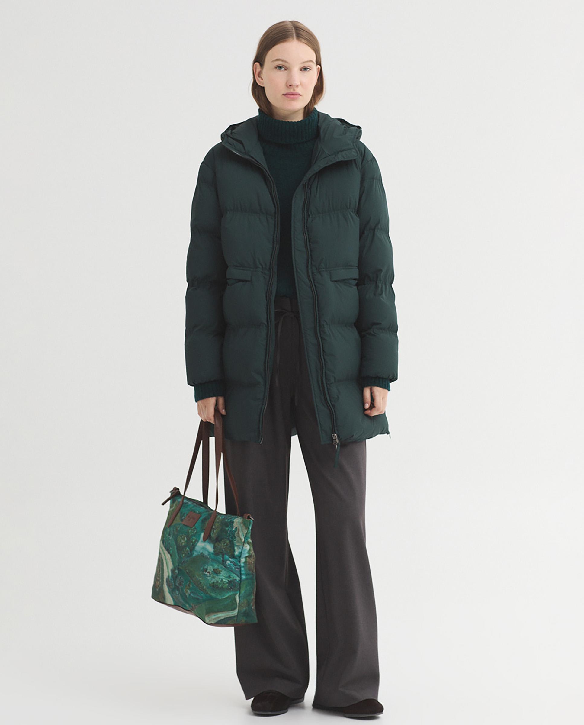 Abrigo acolchado de mujer con capucha repelente al agua - Nice Things - Verde Verde-6