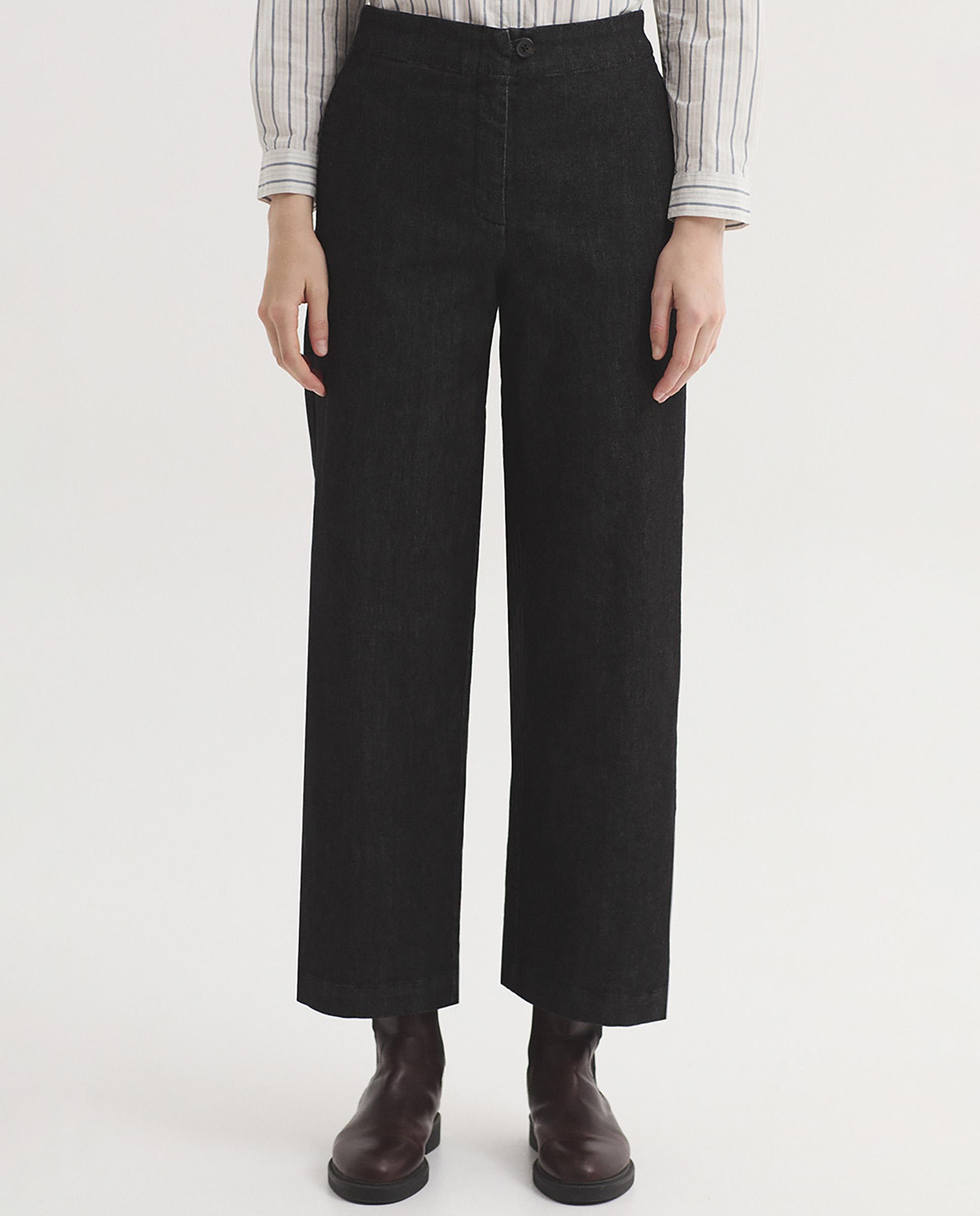 Pantalones rectos de mujer con cierre de cremallera y bolsillos - Nice Things - Negro Negro-1