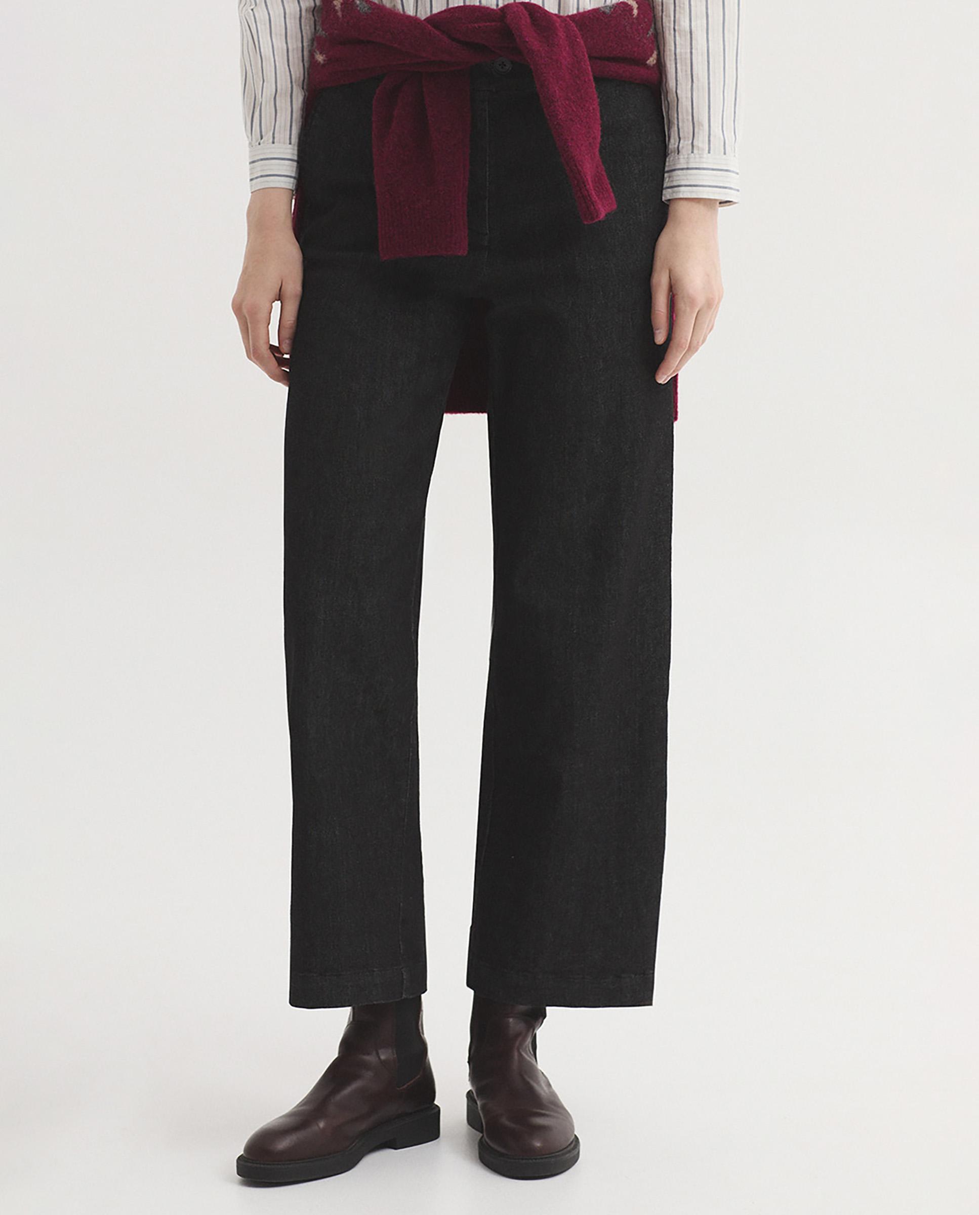 Pantalones rectos de mujer con cierre de cremallera y bolsillos - Nice Things - Negro Negro-5