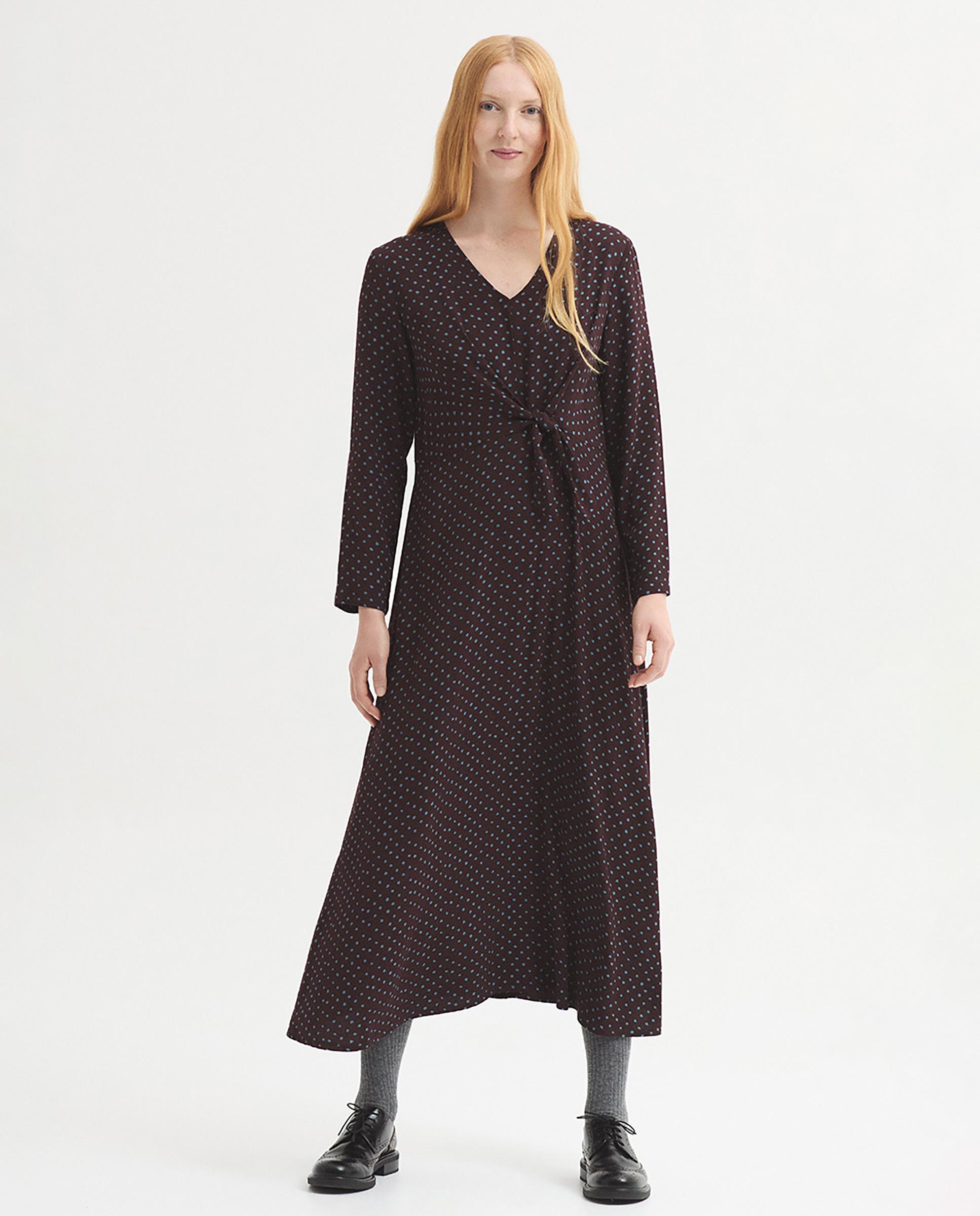 Imagen 1 de Vestido midi con escote de pico con lunares - Nice Things - Burdeos Burdeos