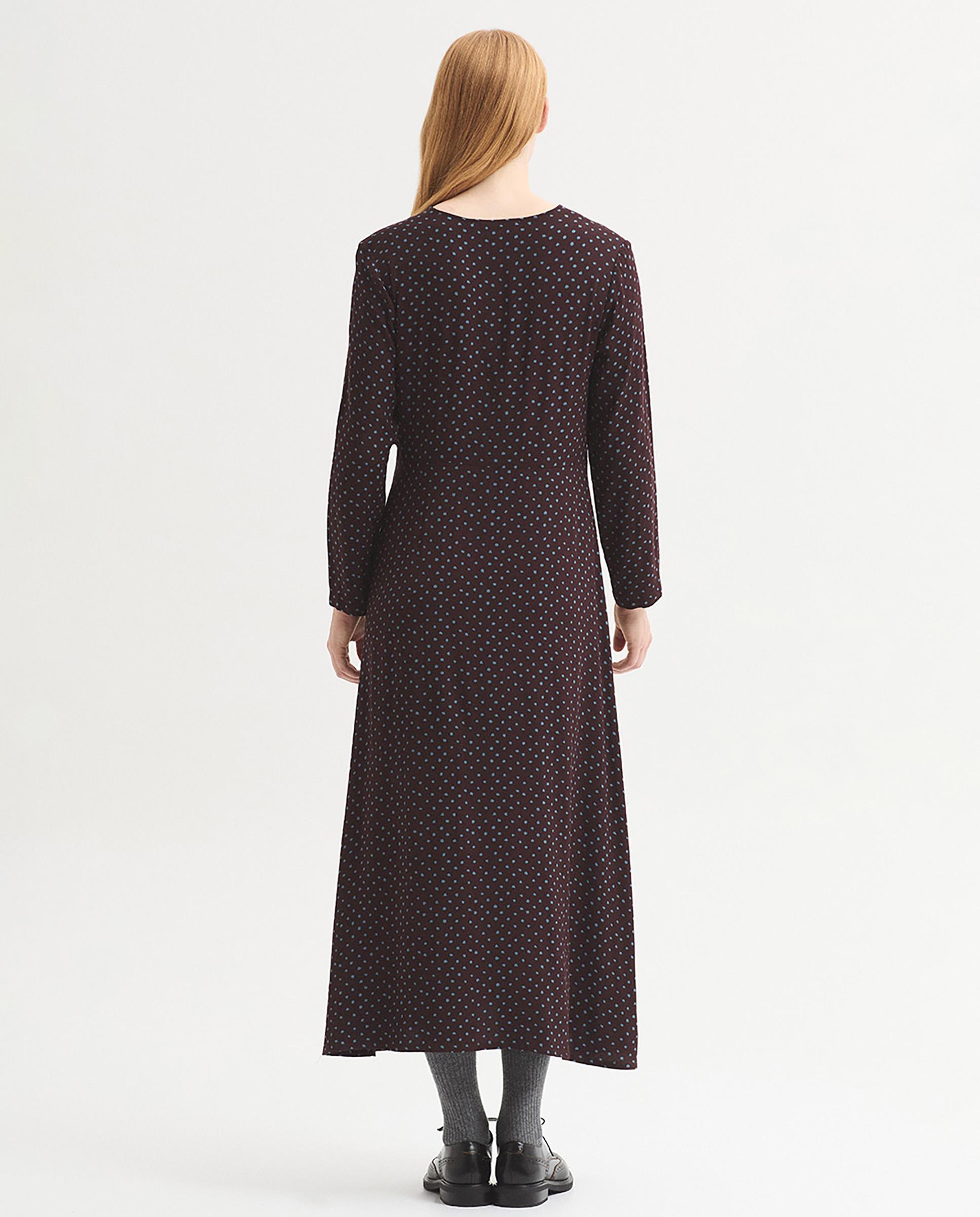 Imagen 4 de Vestido midi con escote de pico con lunares - Nice Things - Burdeos Burdeos