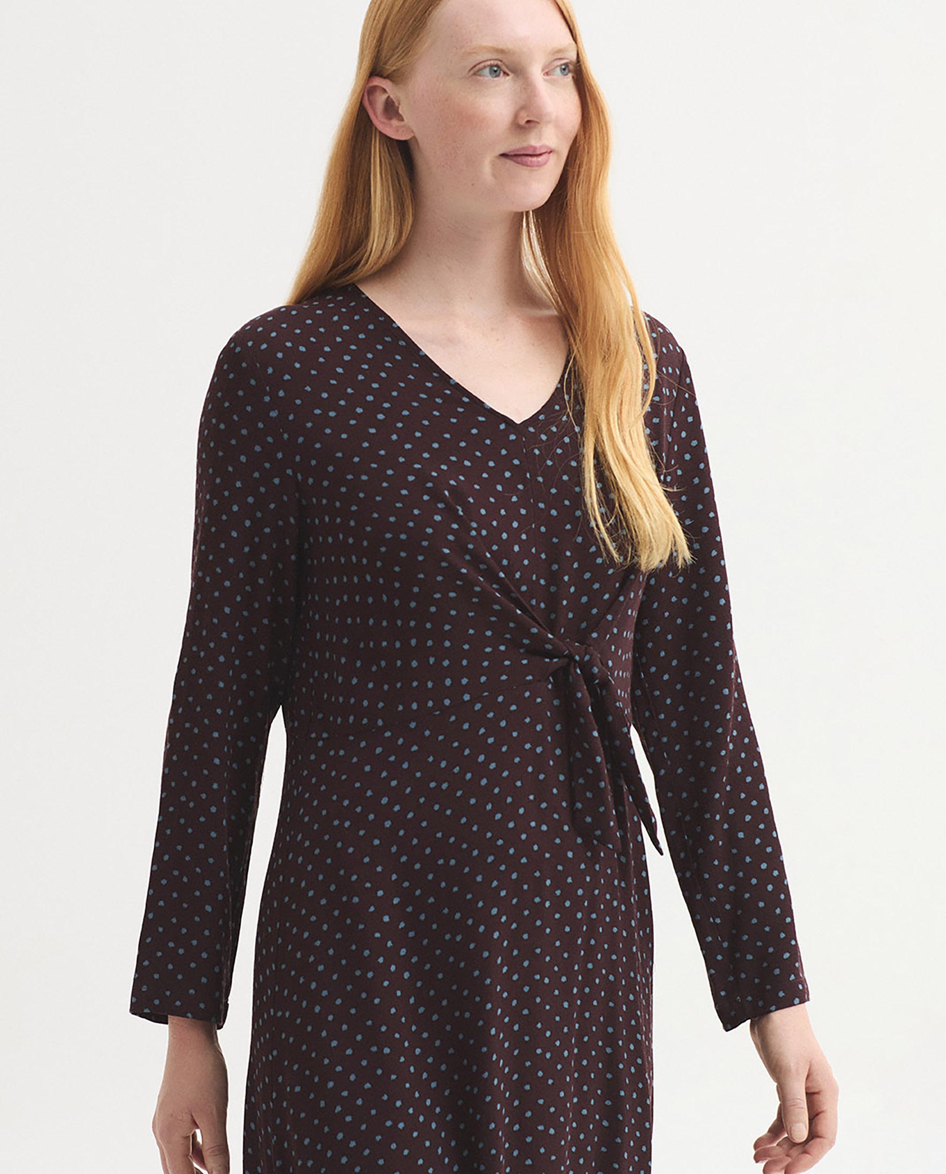 Imagen 5 de Vestido midi con escote de pico con lunares - Nice Things - Burdeos Burdeos