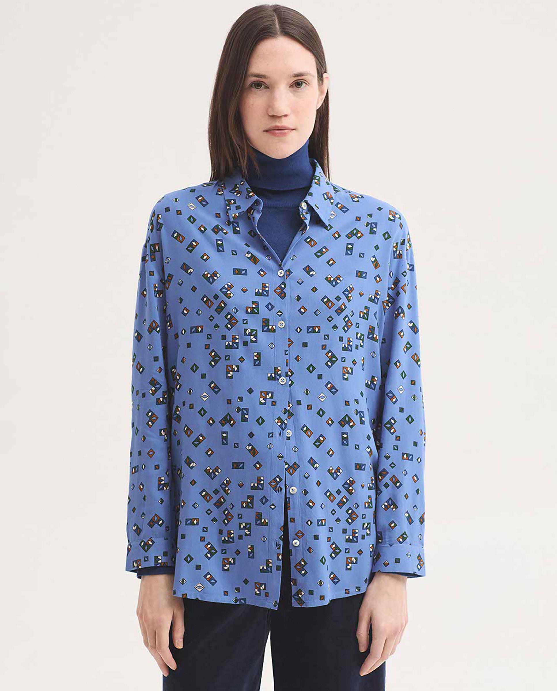 Camisa de mujer 100% algodón con estampado geométrico - Nice Things - Azul Azul-1