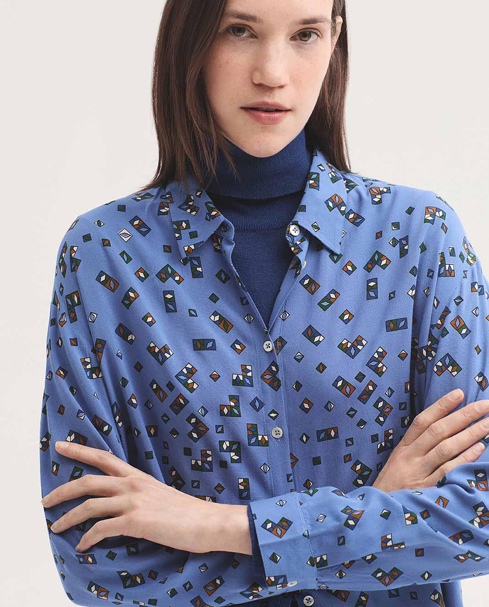 Camisa de mujer 100% algodón con estampado geométrico - Nice Things - Azul Azul-2