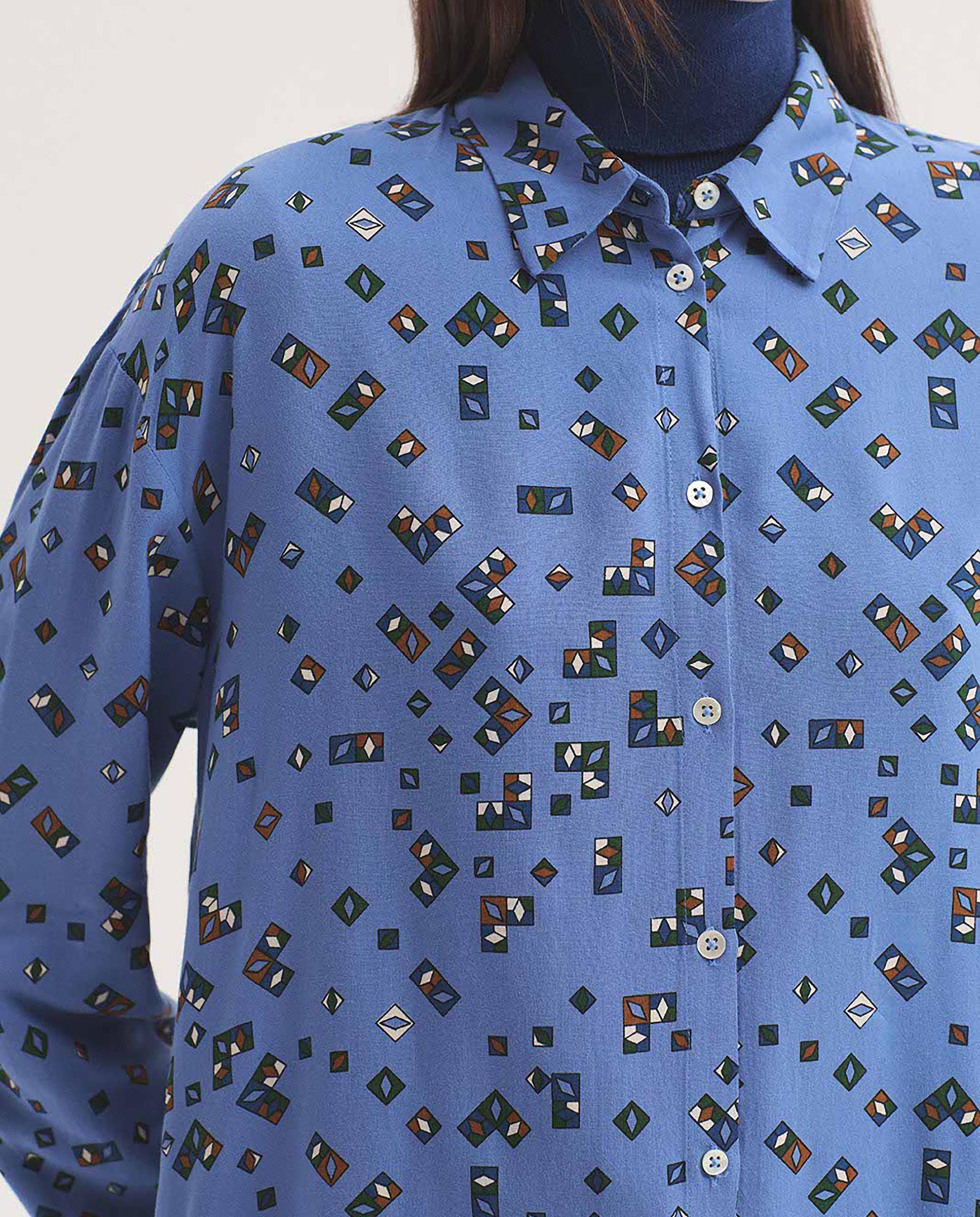 Camisa de mujer 100% algodón con estampado geométrico - Nice Things - Azul Azul-3