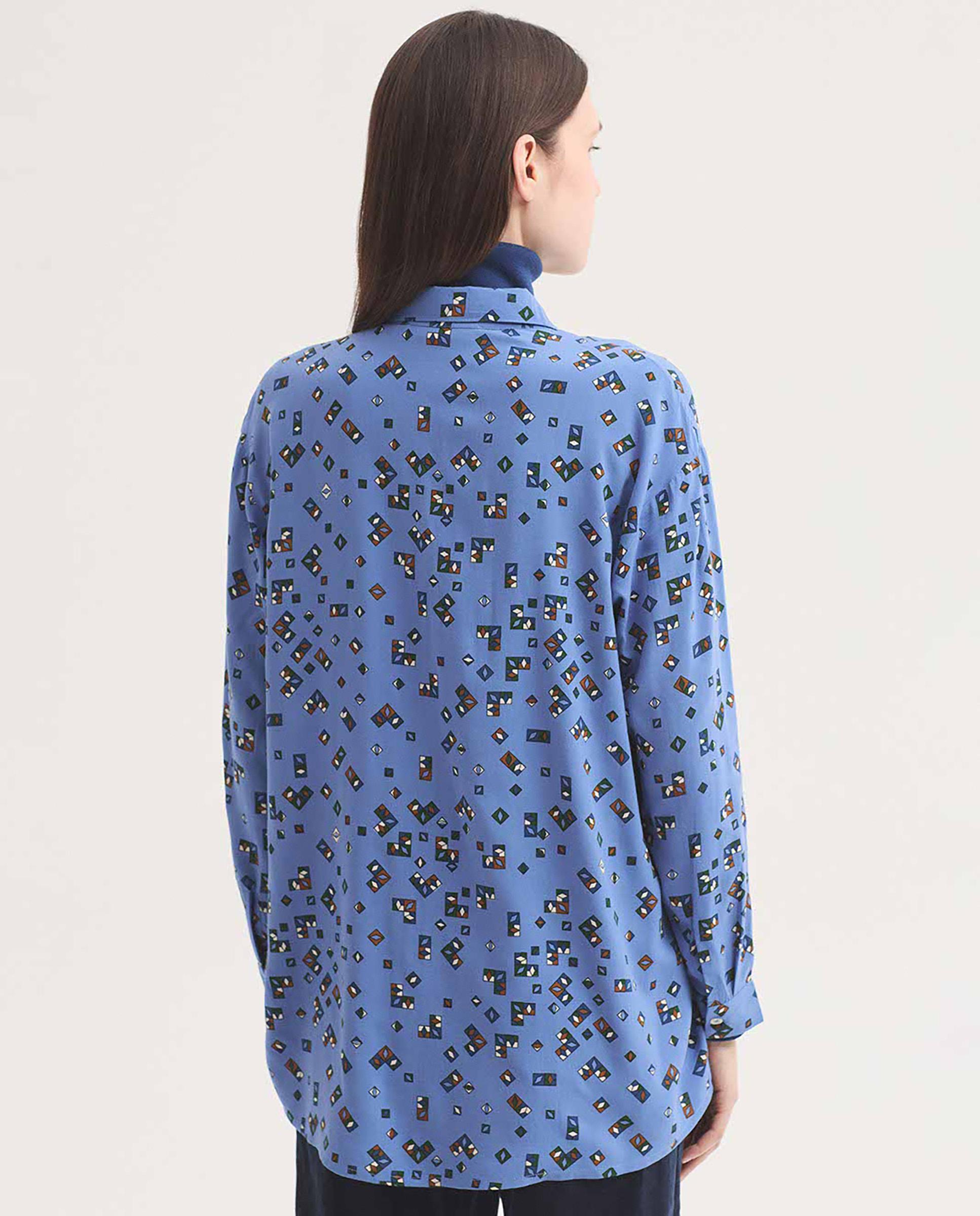 Camisa de mujer 100% algodón con estampado geométrico - Nice Things - Azul Azul-4