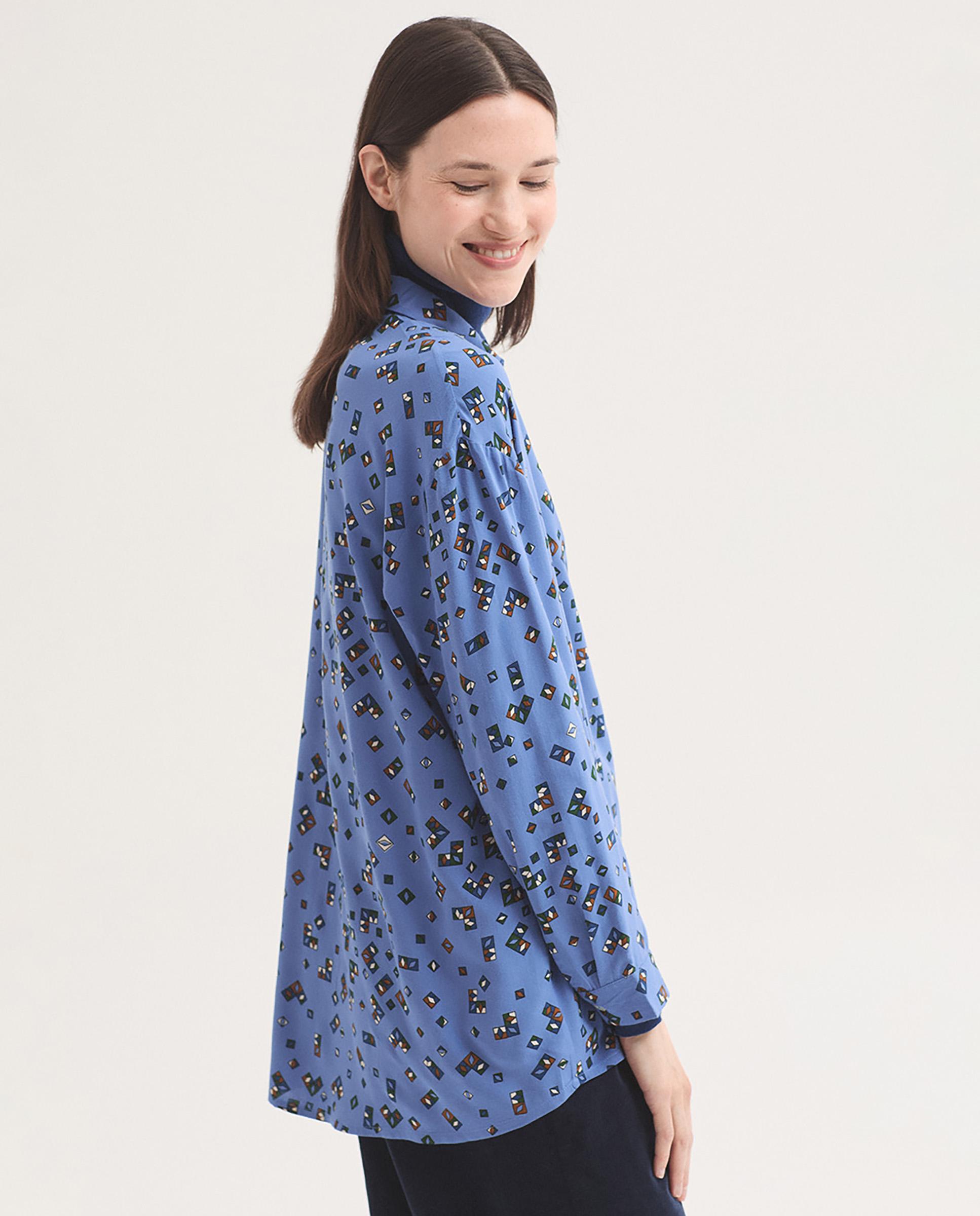 Camisa de mujer 100% algodón con estampado geométrico - Nice Things - Azul Azul-5