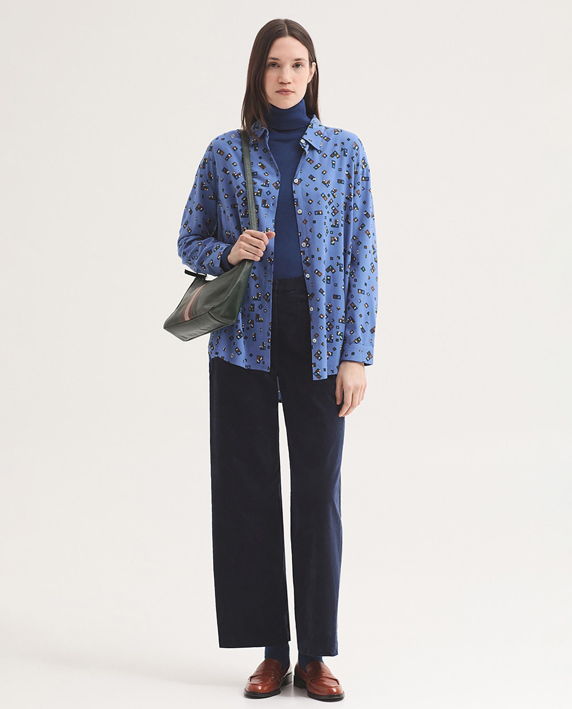Camisa de mujer 100% algodón con estampado geométrico - Nice Things - Azul Azul-6