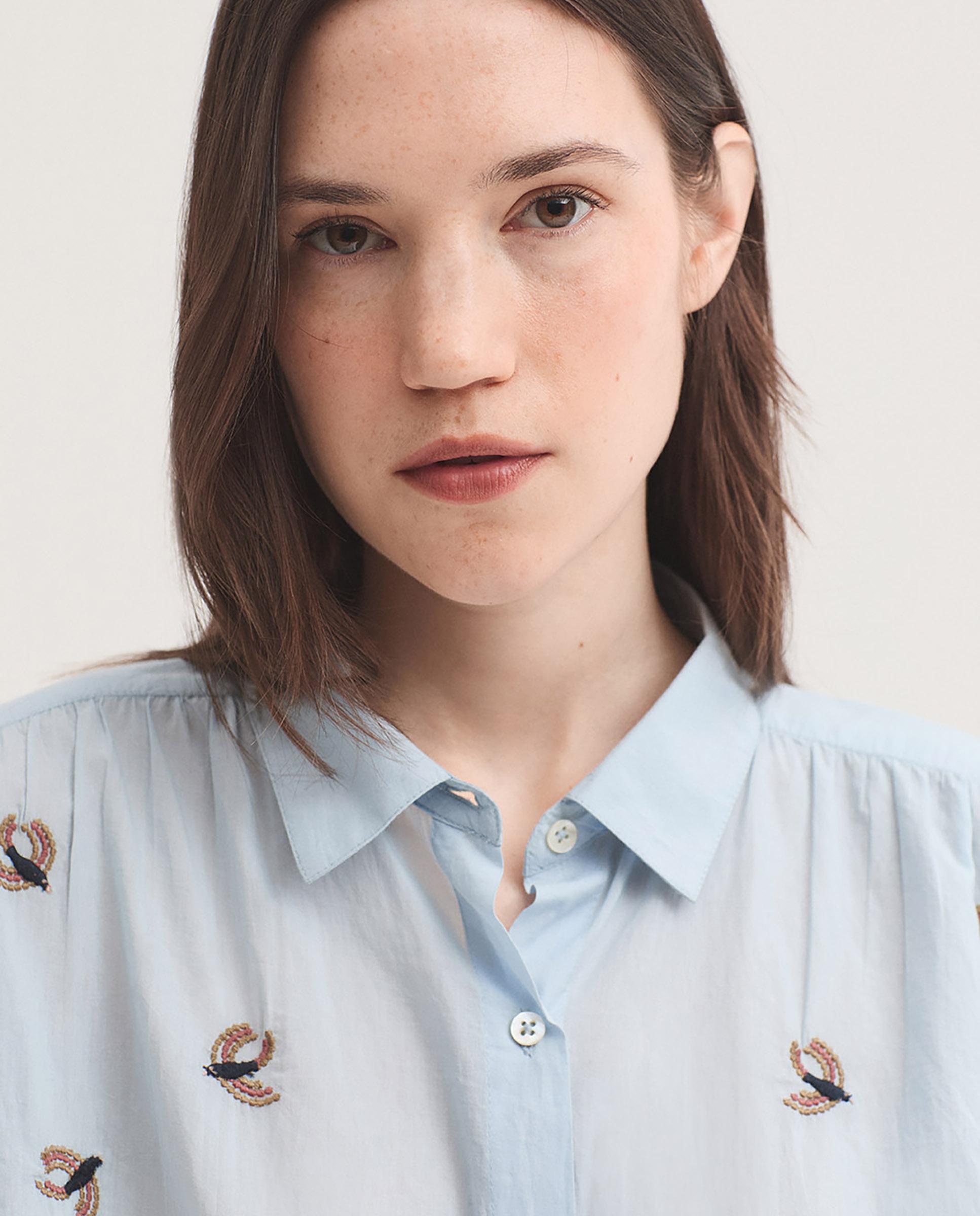 Camisa de mujer 100% algodón con bordados de pájaros - Nice Things - Azul claro Azul claro-2