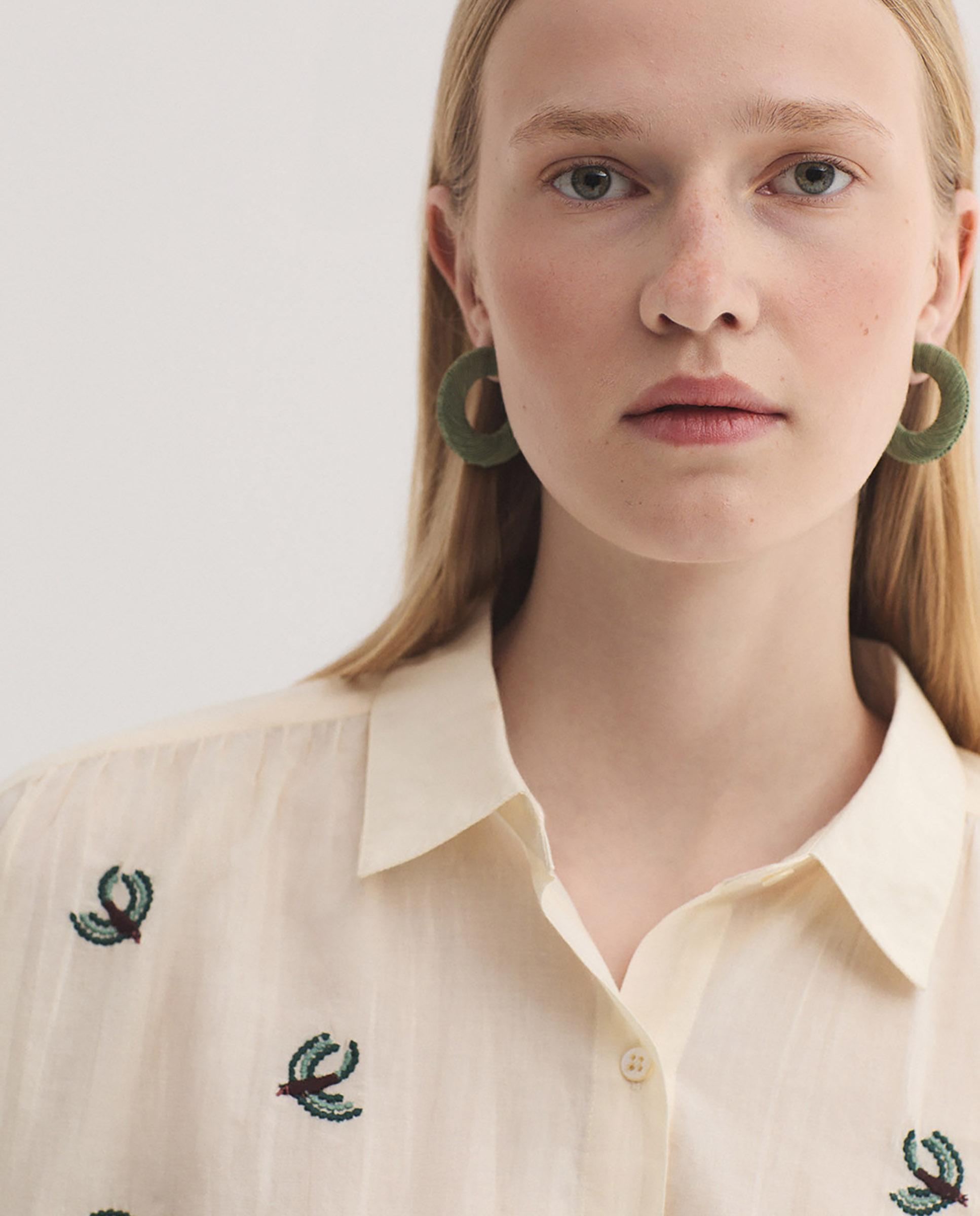 Camisa de mujer 100% algodón con bordados de pájaros - Nice Things - Crudo Crudo-2