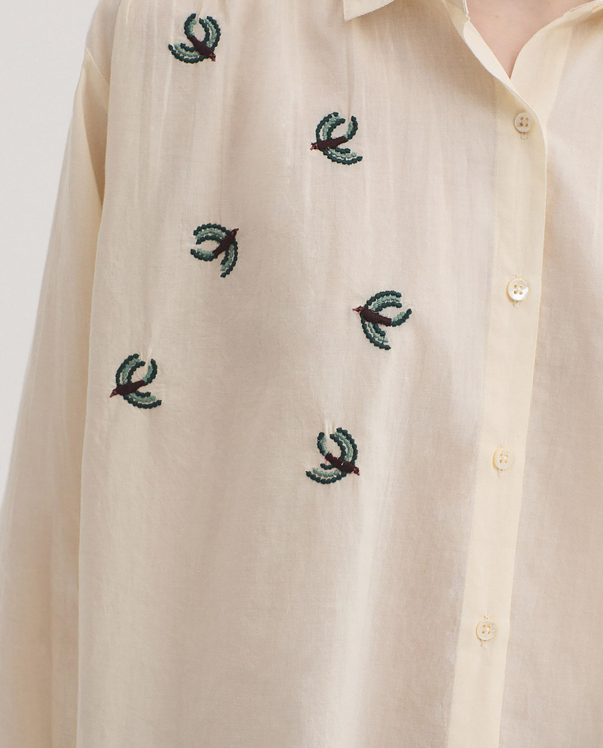 Camisa de mujer 100% algodón con bordados de pájaros - Nice Things - Crudo Crudo-3