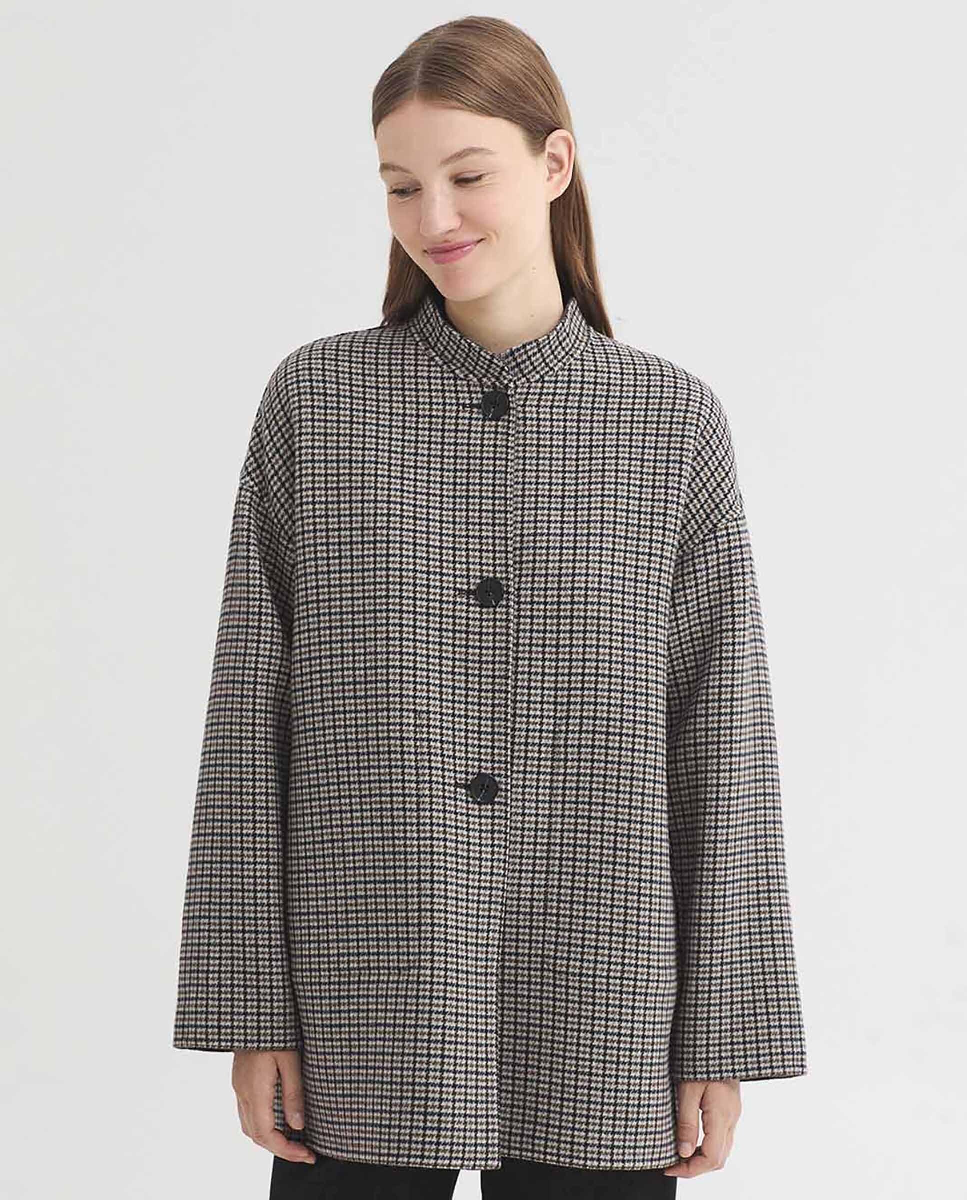 Abrigo de paño de mujer reversible de cuadros - Nice Things - Gris claro Gris claro-1
