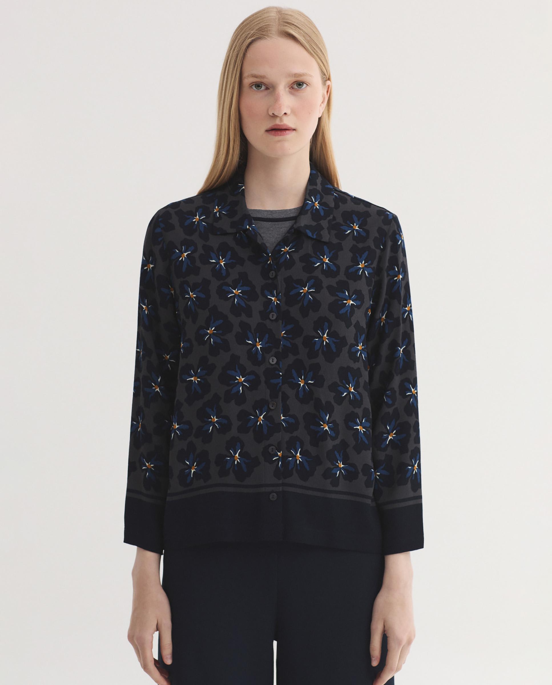 Camisa de mujer 100% algodón con estampado de flores - Nice Things - Gris Gris-1