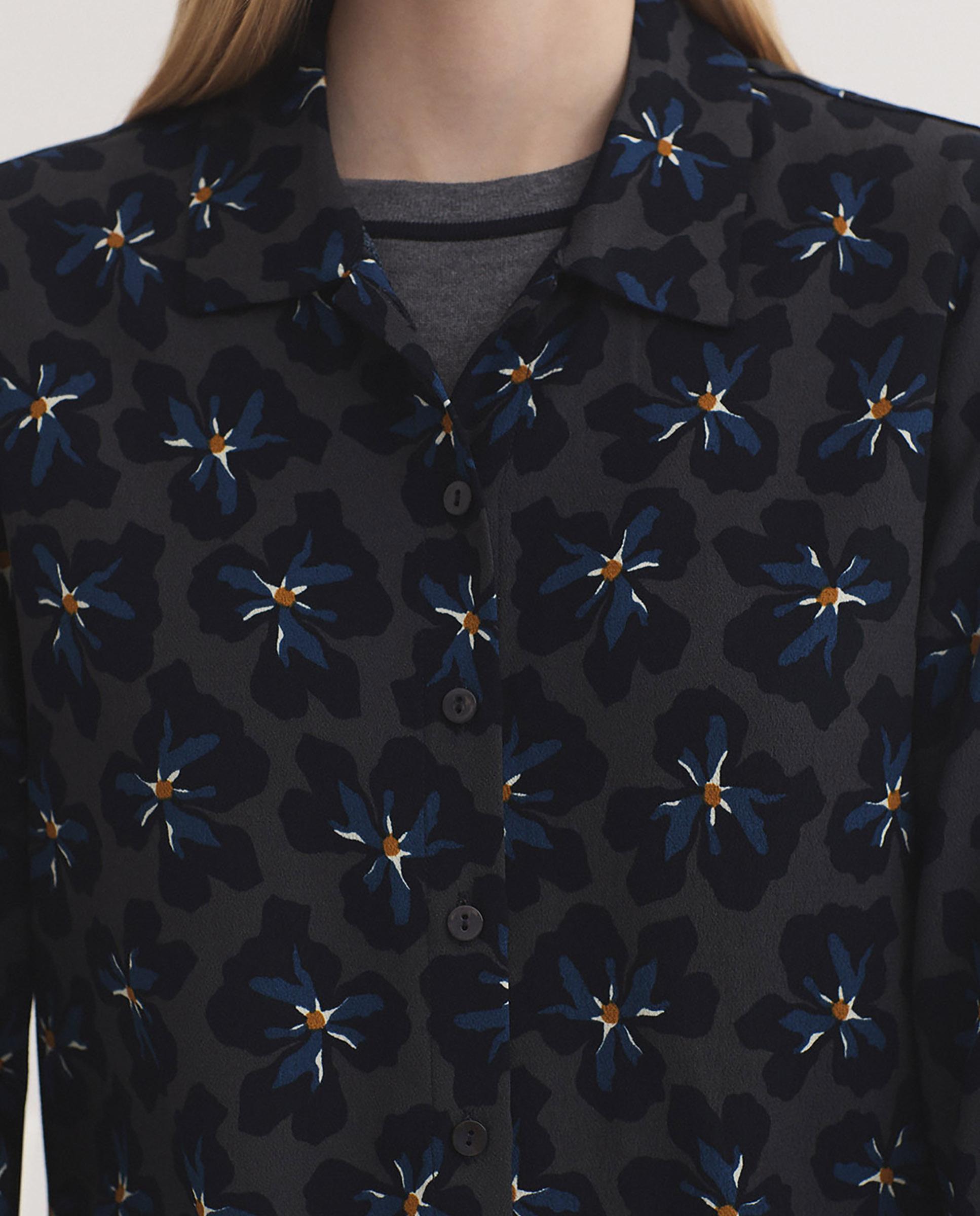 Camisa de mujer 100% algodón con estampado de flores - Nice Things - Gris Gris-3