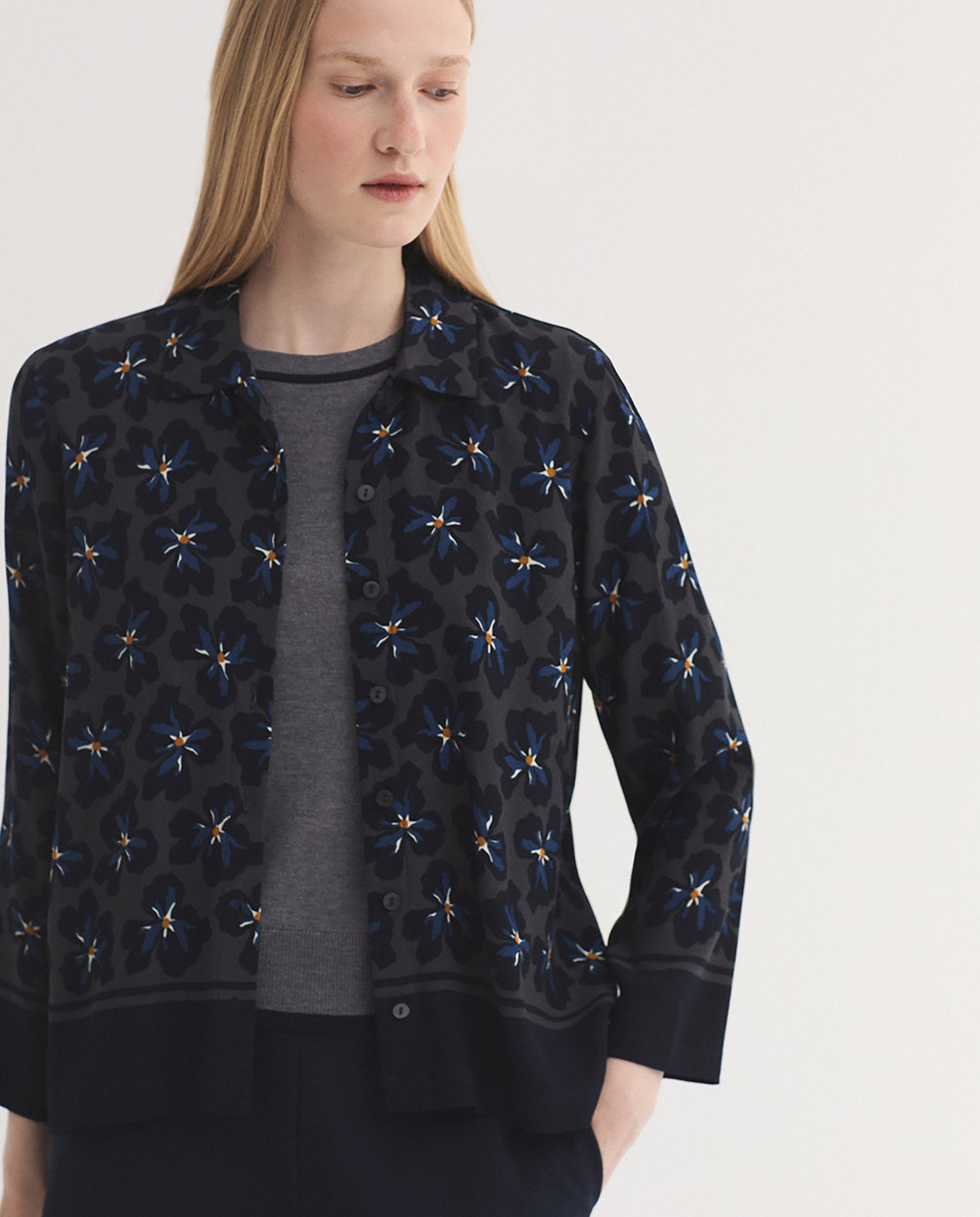 Camisa de mujer 100% algodón con estampado de flores - Nice Things - Gris Gris-5