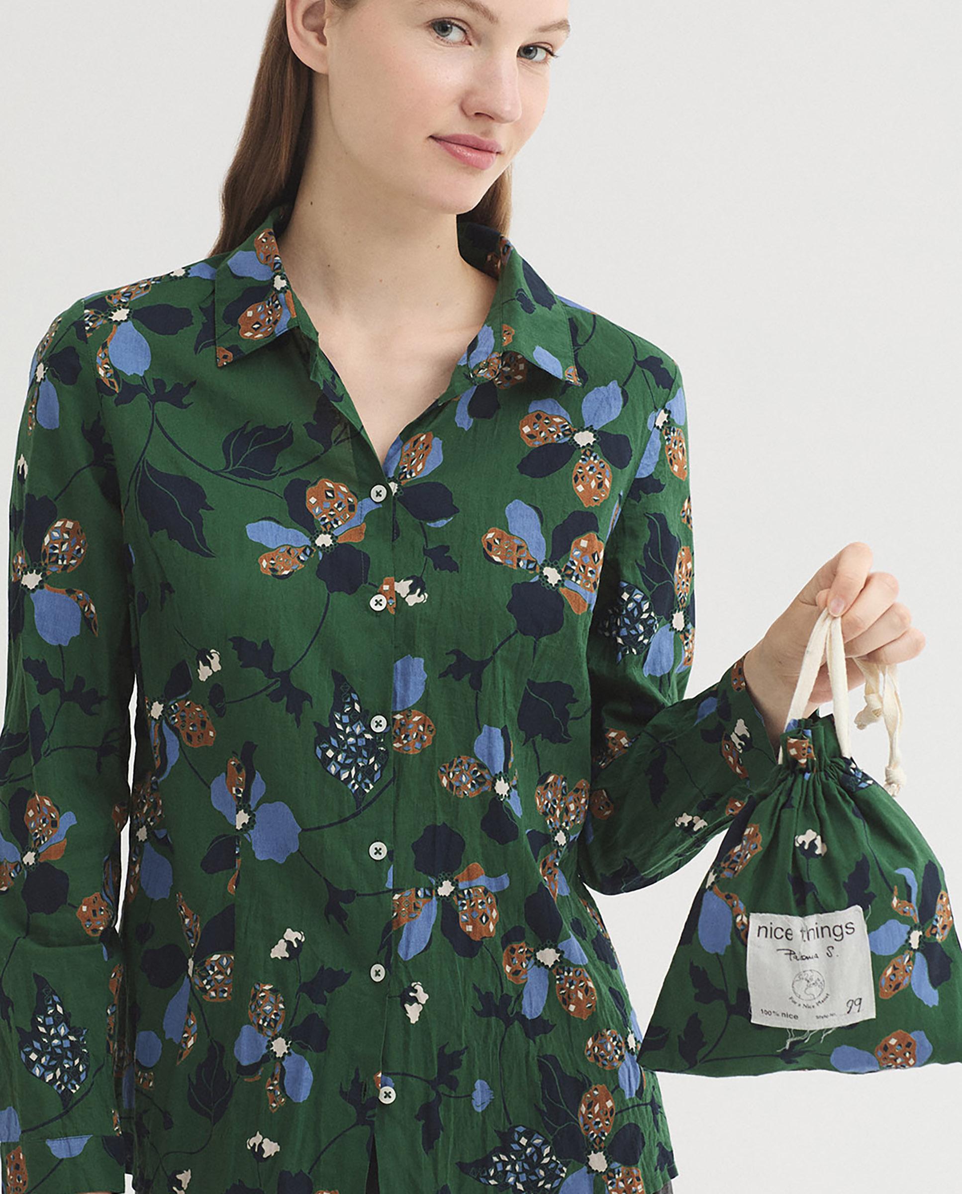 Camisa de mujer 100% algodón con estampados - Nice Things - Verde Verde-5