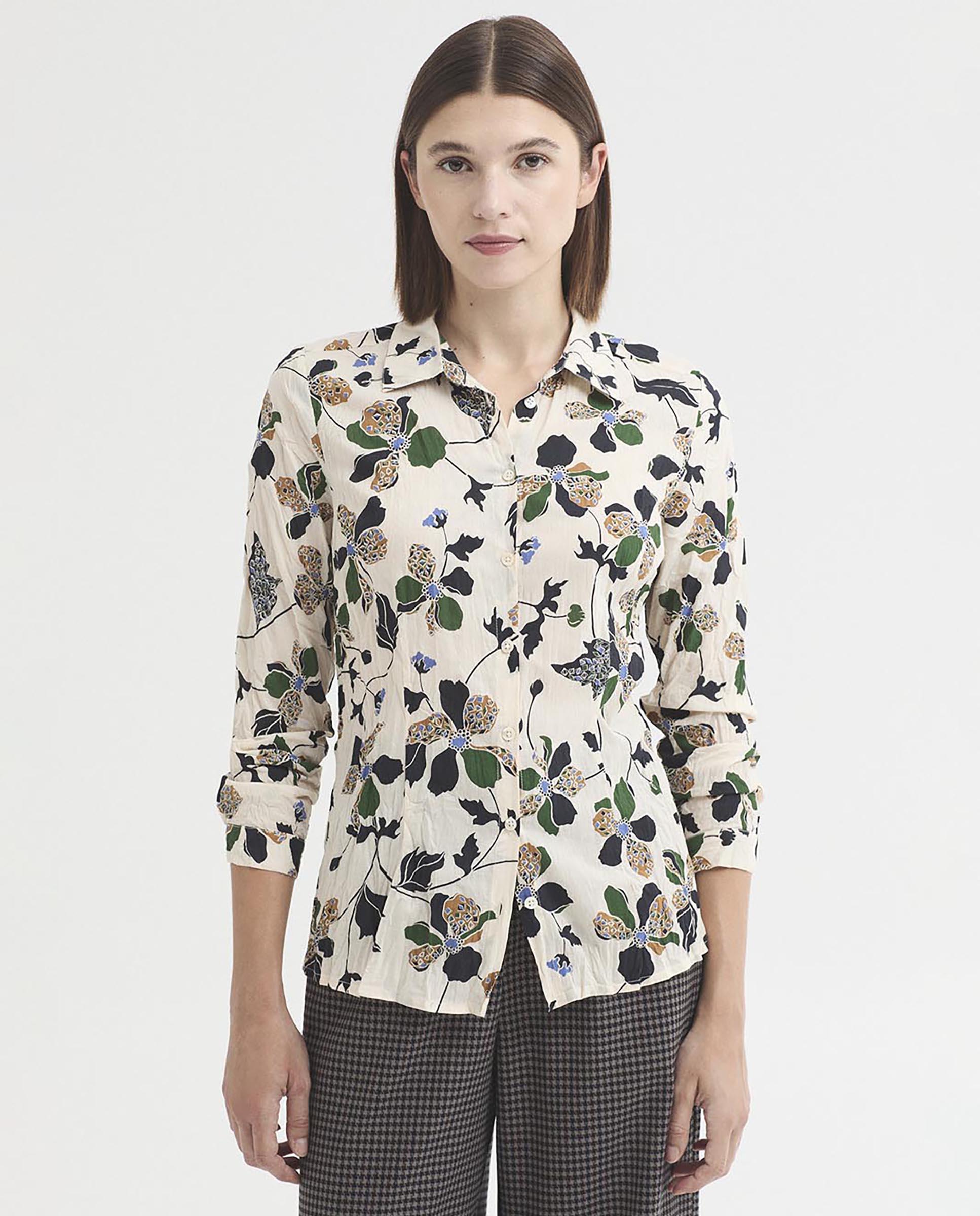 Camisa de mujer 100% algodón con estampado de flores - Nice Things - Crudo Crudo-1