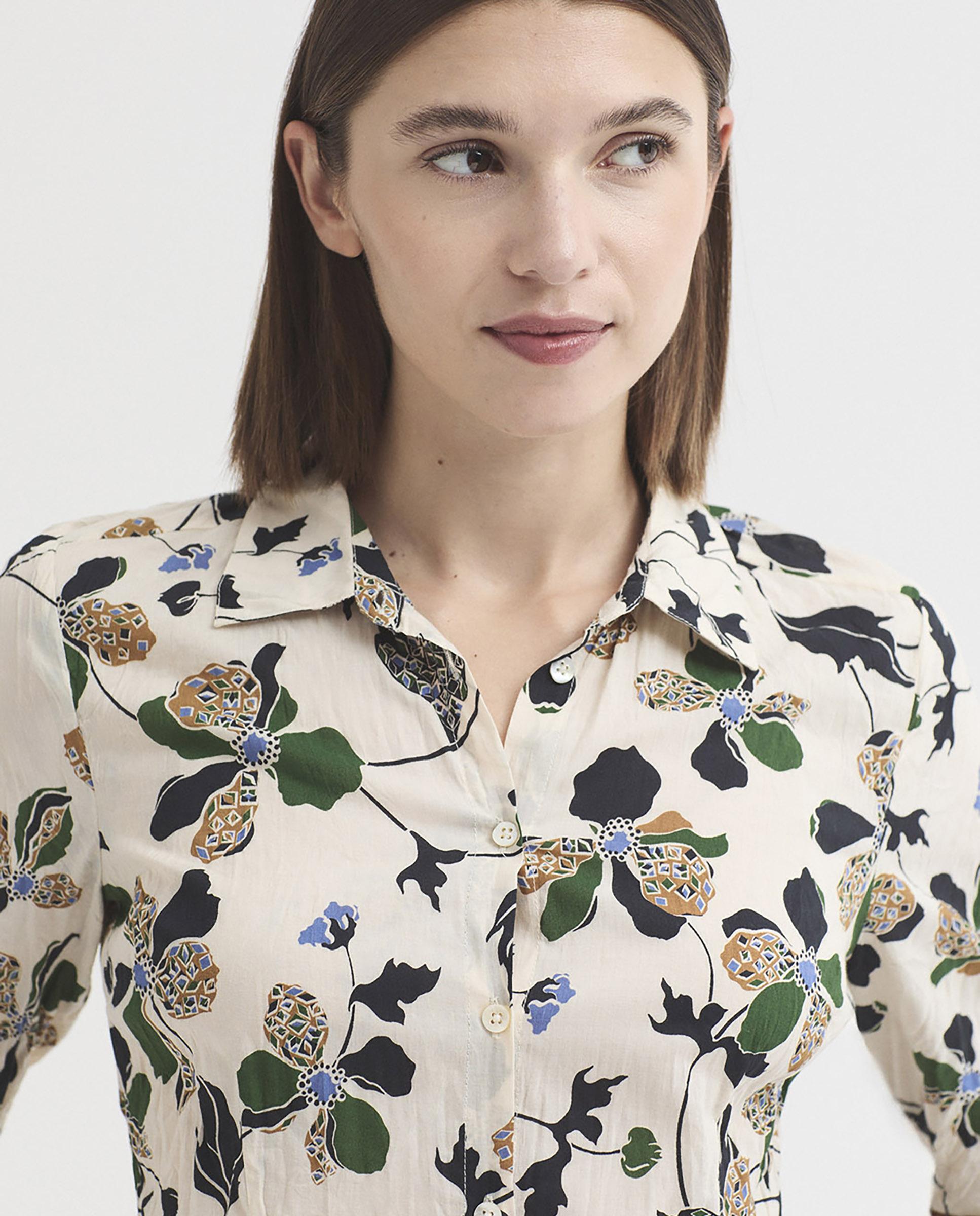 Camisa de mujer 100% algodón con estampado de flores - Nice Things - Crudo Crudo-3