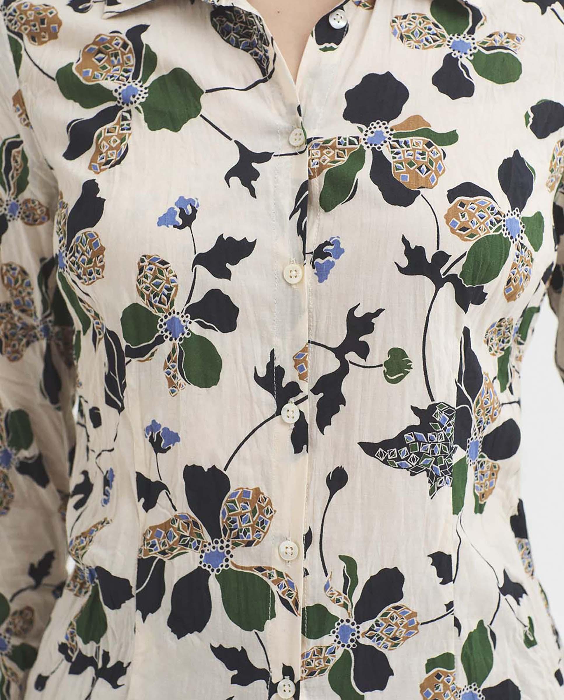Camisa de mujer 100% algodón con estampado de flores - Nice Things - Crudo Crudo-6