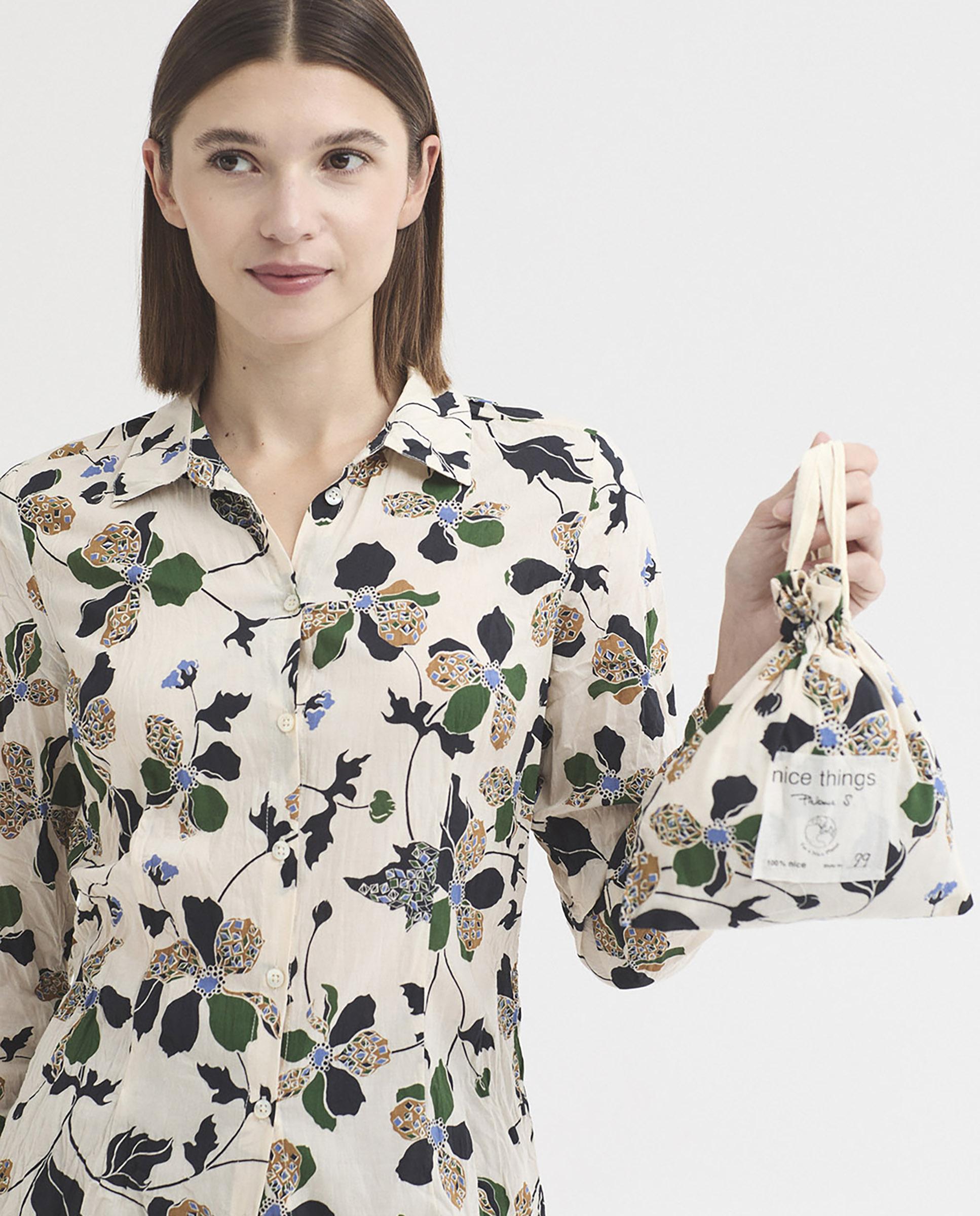 Camisa de mujer 100% algodón con estampado de flores - Nice Things - Crudo Crudo-4
