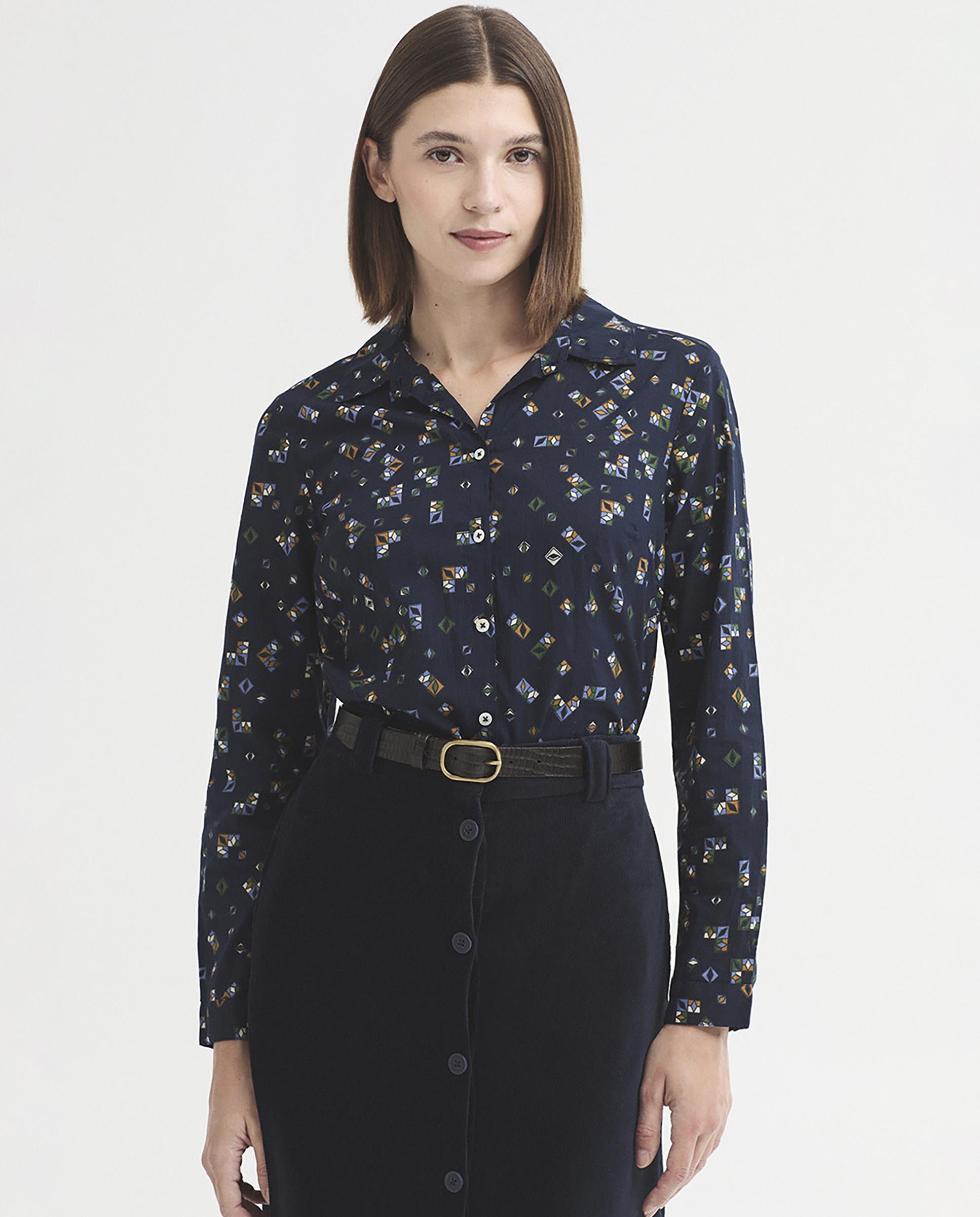Camisa de mujer 100% algodón con estampados geométricos - Nice Things - Azul marino Azul marino-1