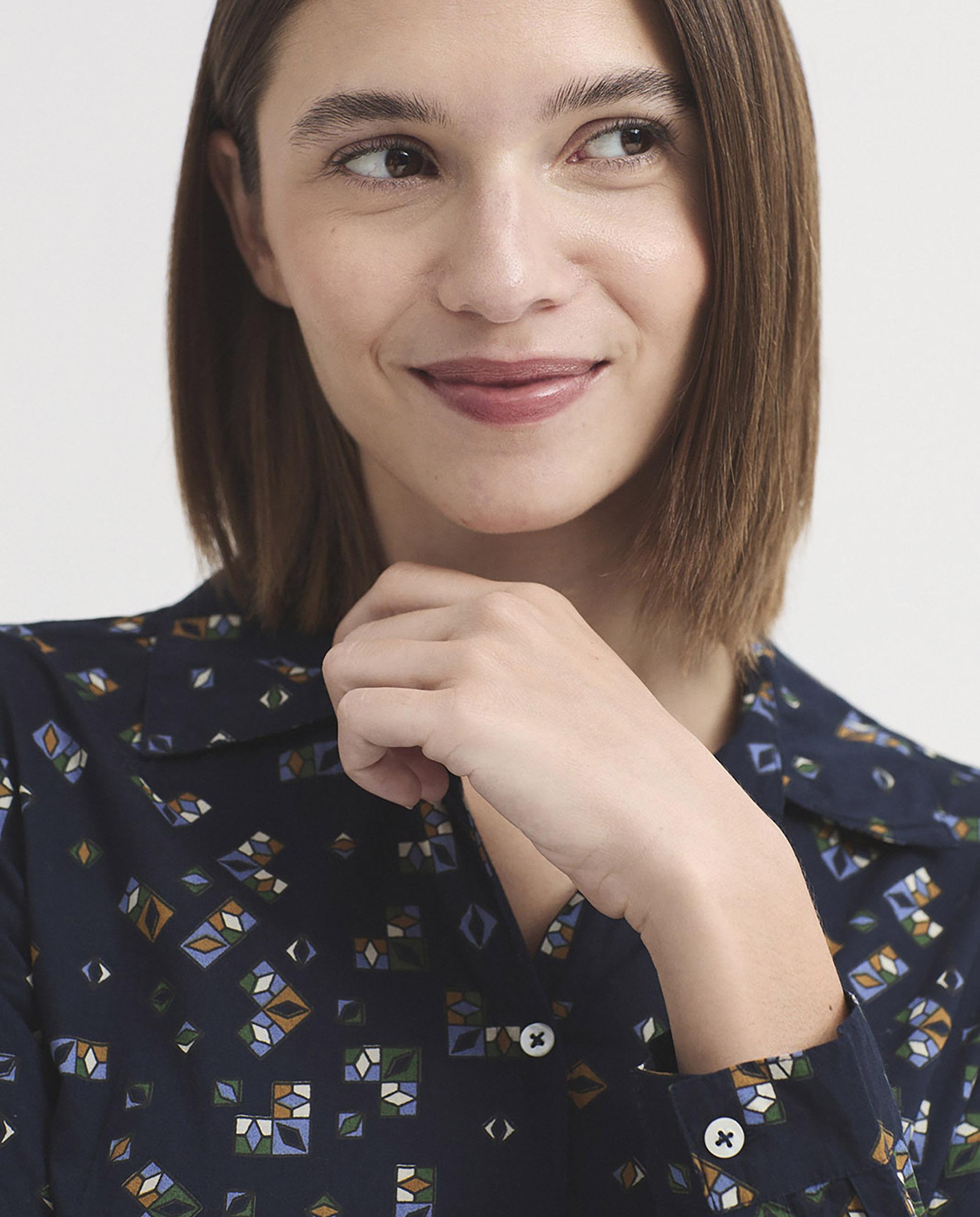 Camisa de mujer 100% algodón con estampados geométricos - Nice Things - Azul marino Azul marino-2