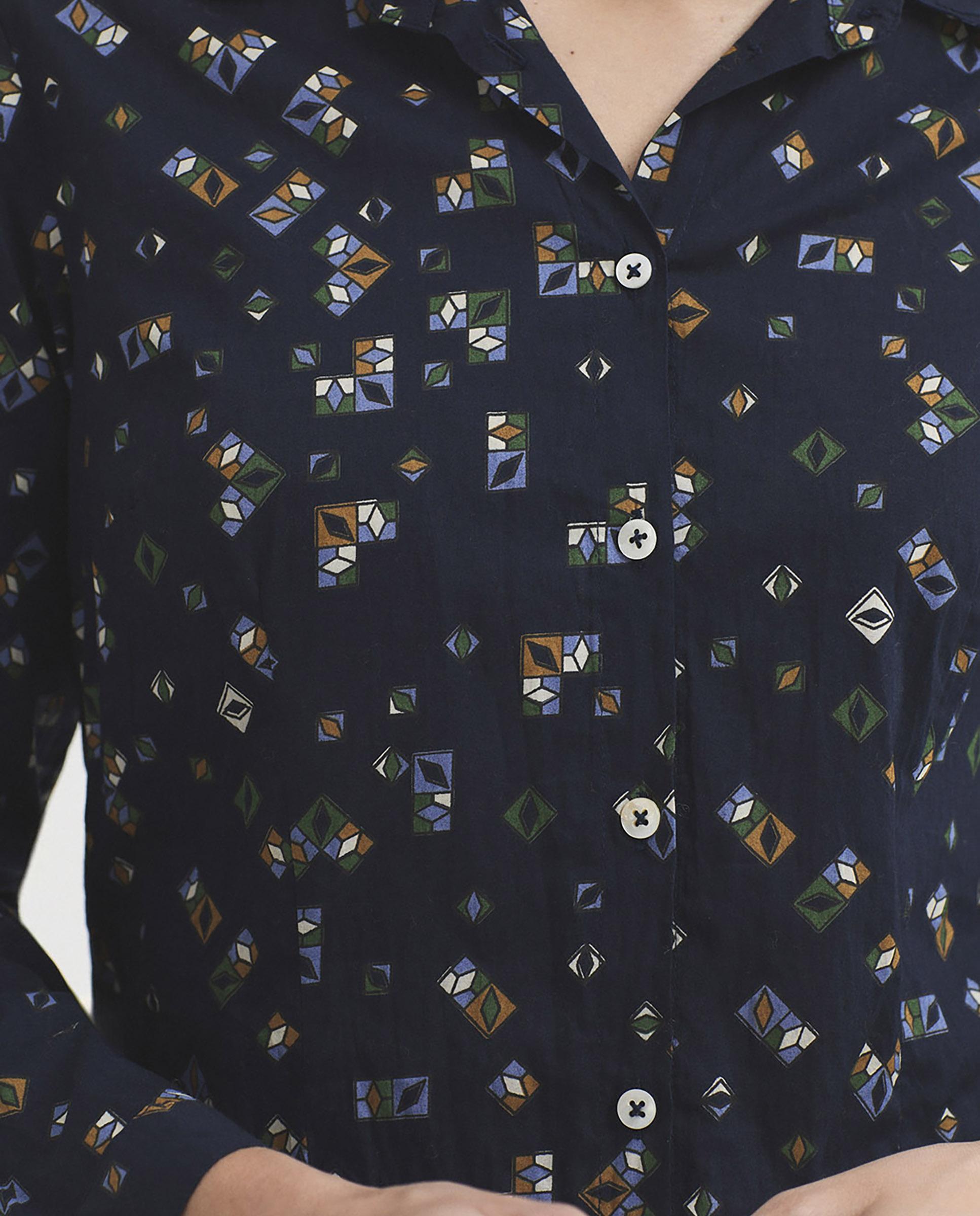 Camisa de mujer 100% algodón con estampados geométricos - Nice Things - Azul marino Azul marino-3