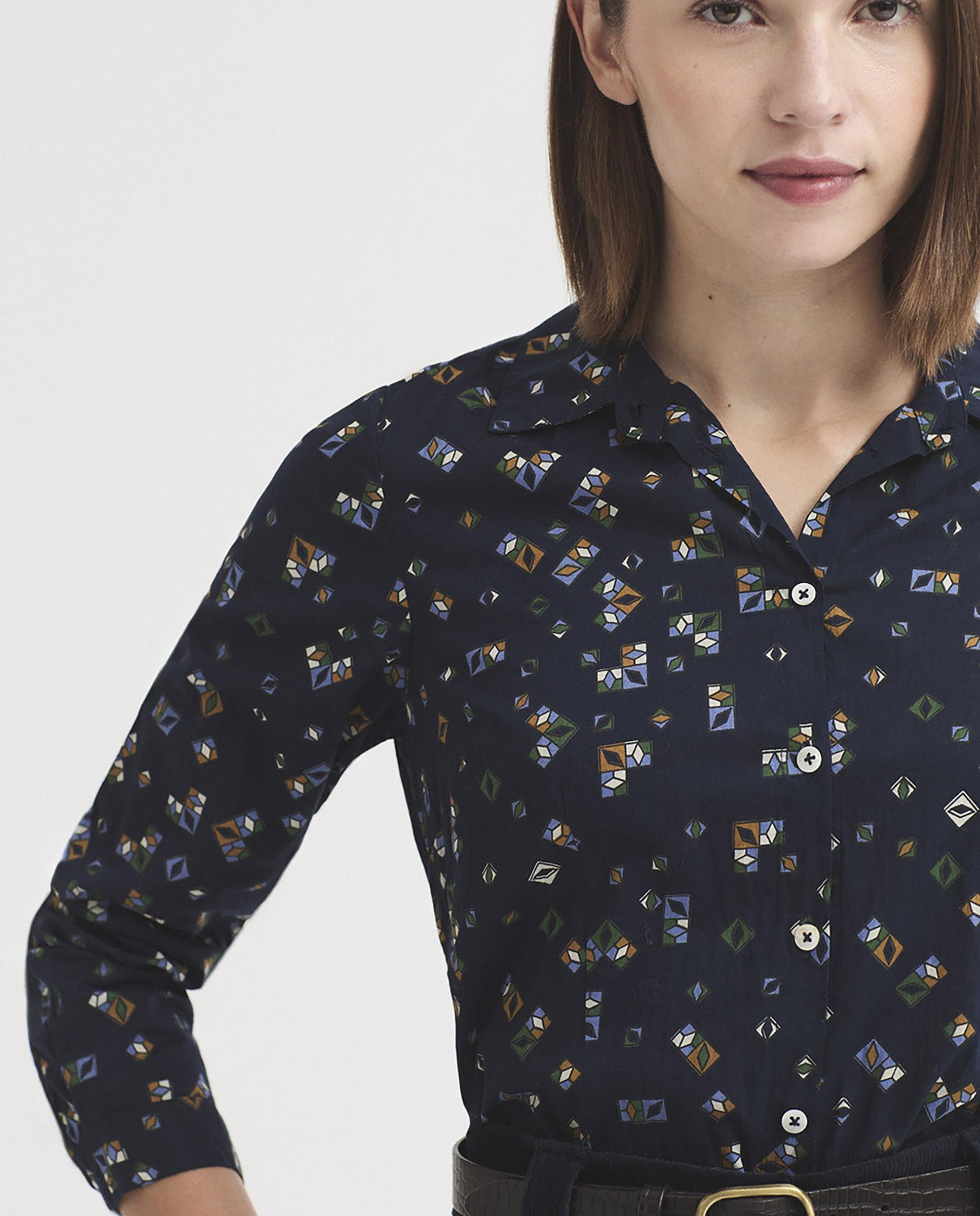 Camisa de mujer 100% algodón con estampados geométricos - Nice Things - Azul marino Azul marino-4