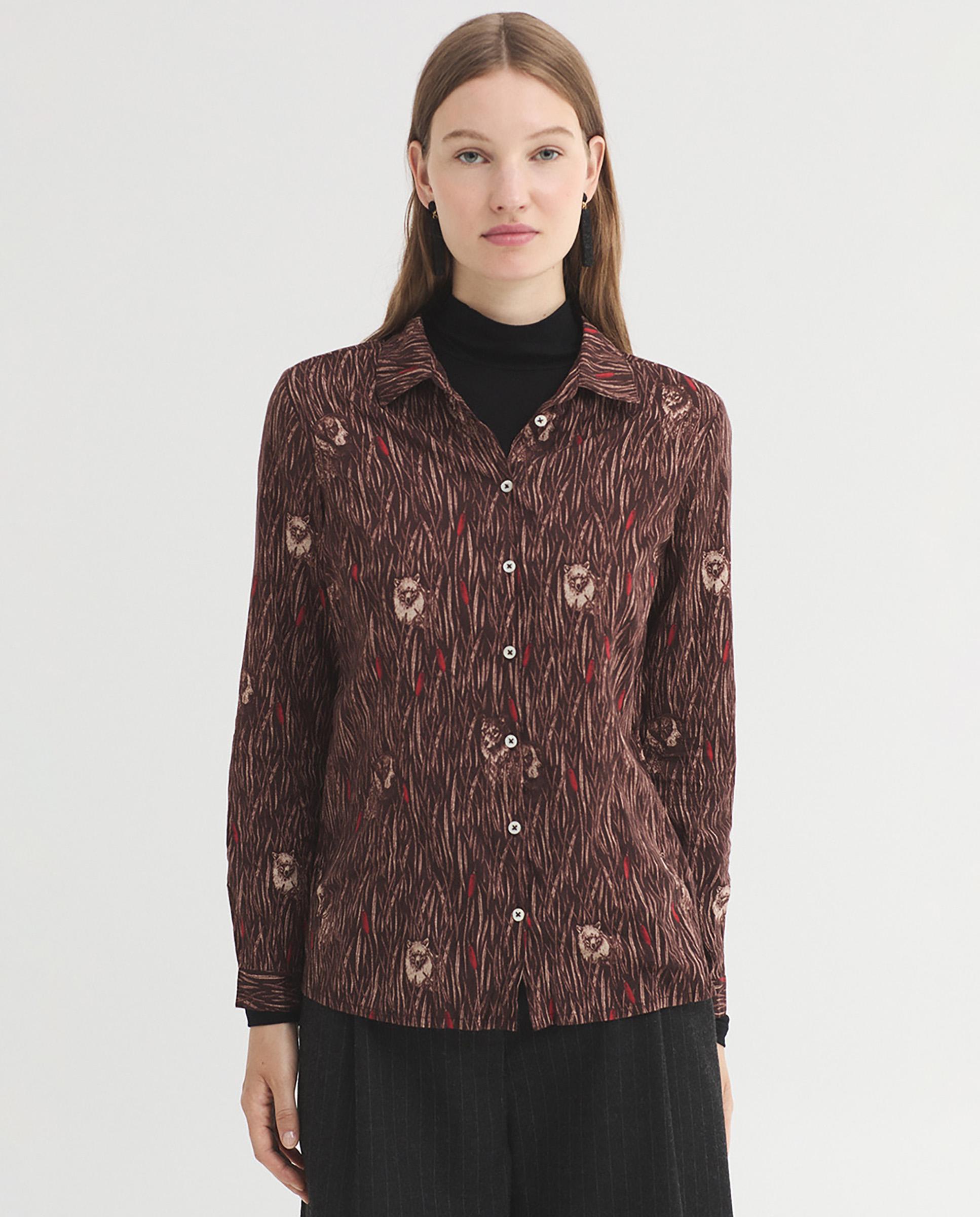 Camisa de mujer 100% algodón con estampados - Nice Things - Burdeos Burdeos-1