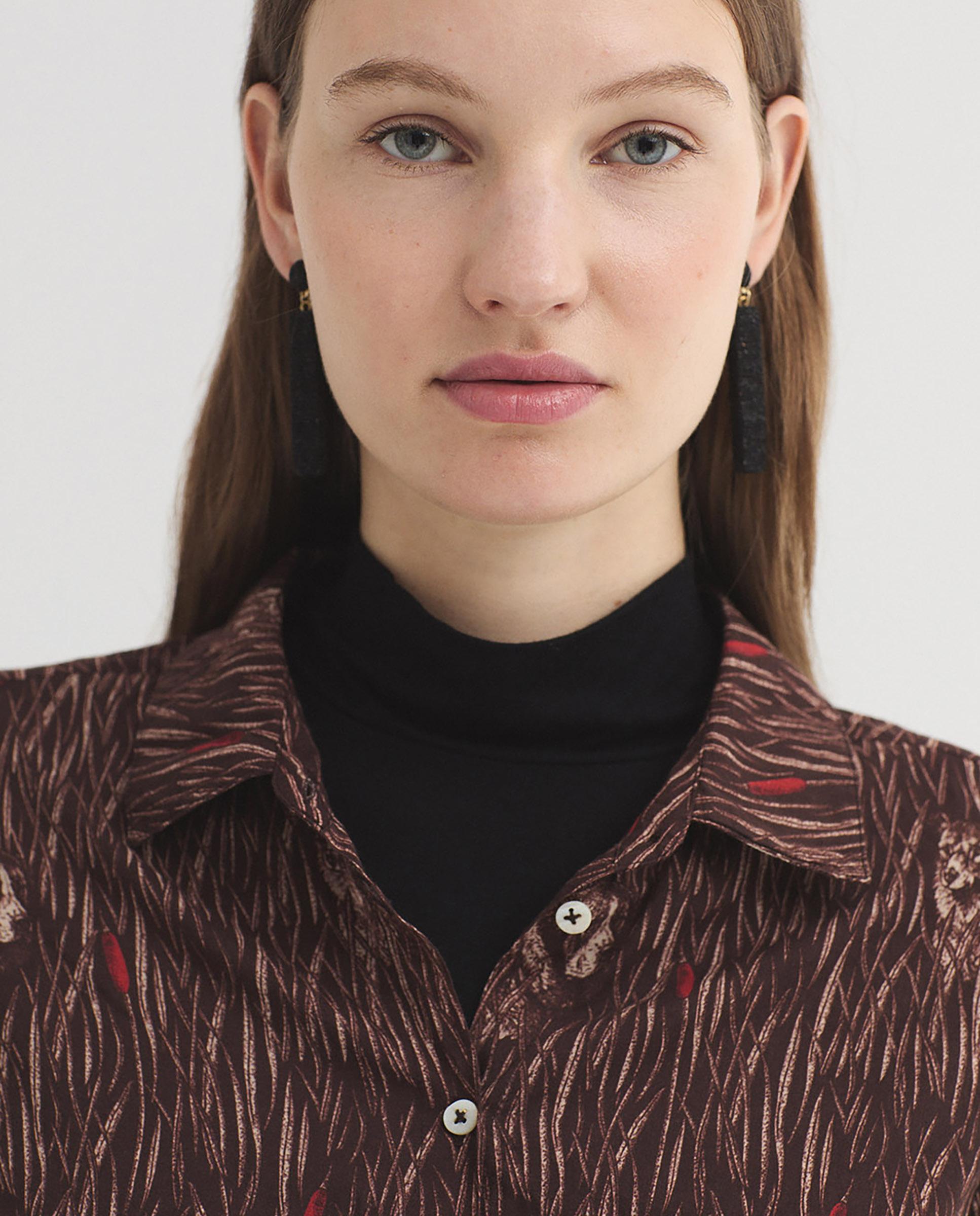 Camisa de mujer 100% algodón con estampados - Nice Things - Burdeos Burdeos-2