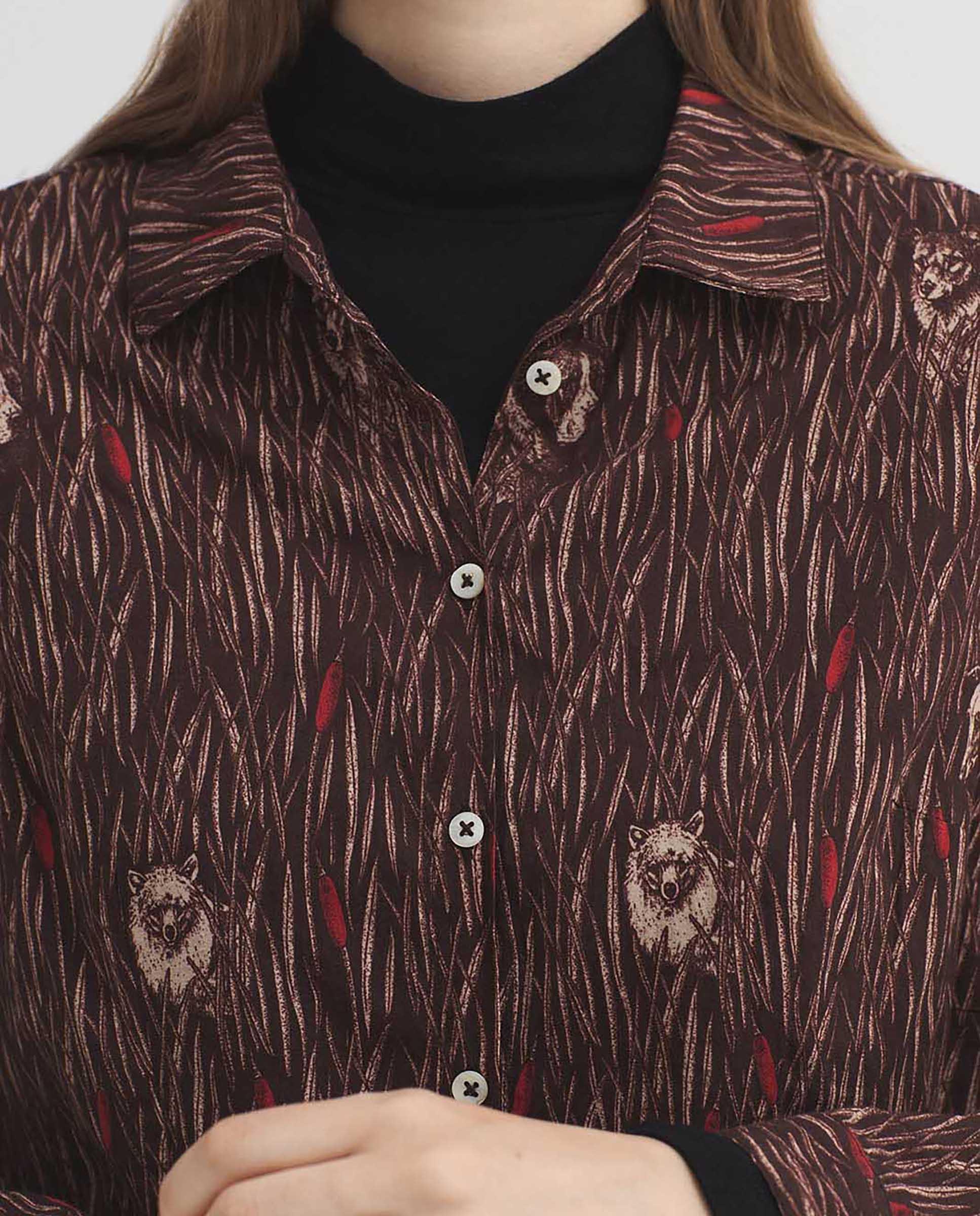 Camisa de mujer 100% algodón con estampados - Nice Things - Burdeos Burdeos-6